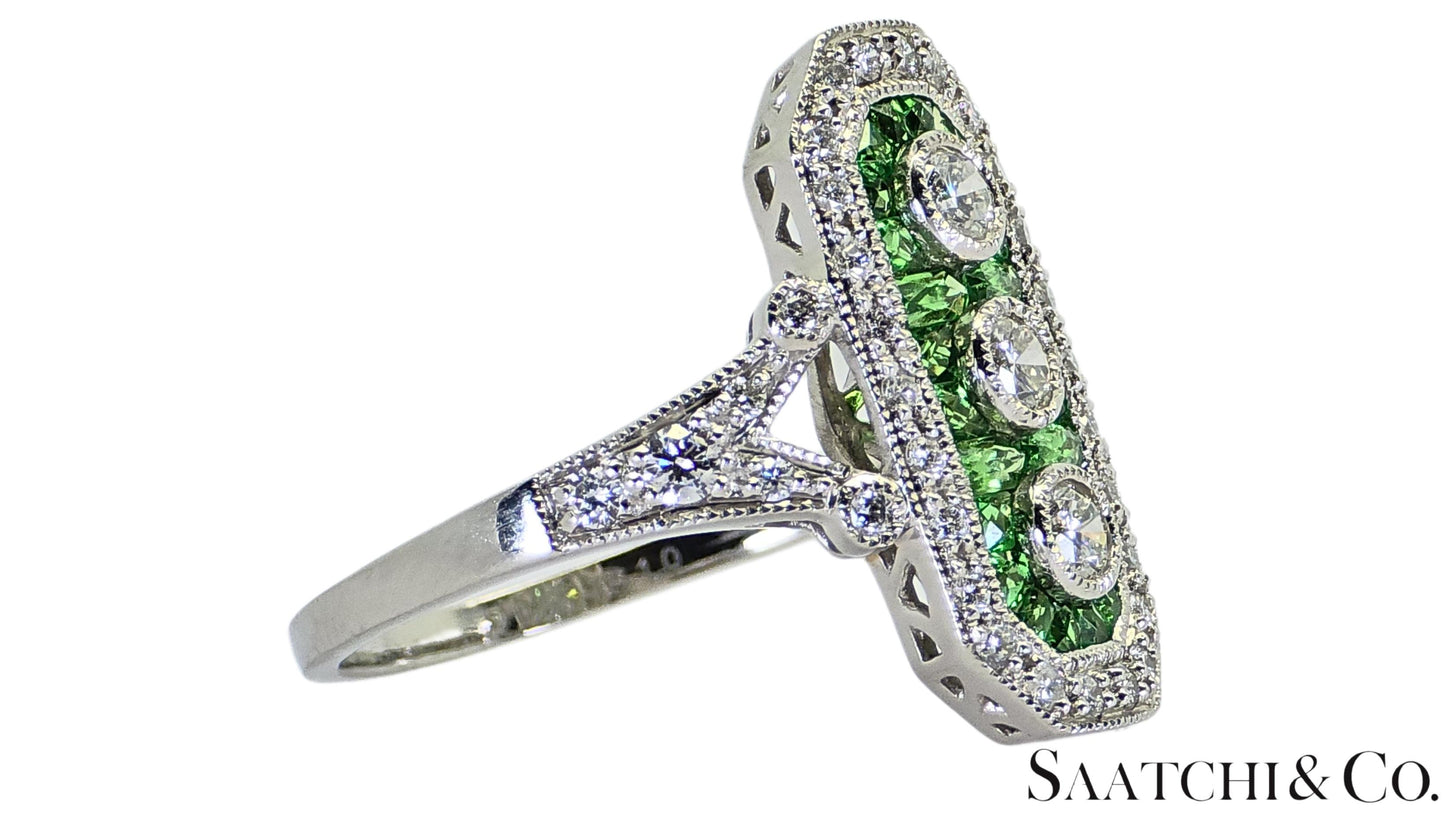 Platinum (950) Natural 1 Ct Tsavorite & 0.55 Ct Natural Diamond Ring