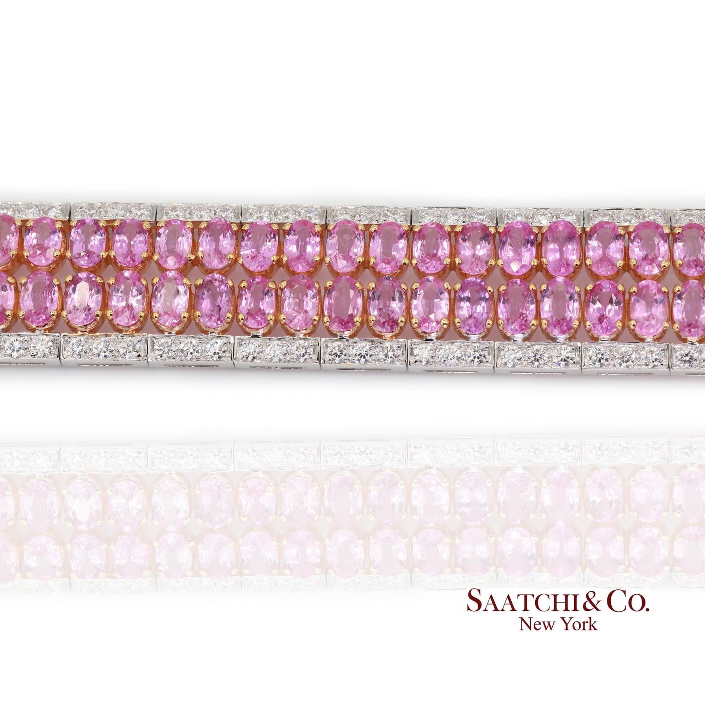18k (750) White Gold Natural Pink Sapphire and Diamond Bangle Bracelet