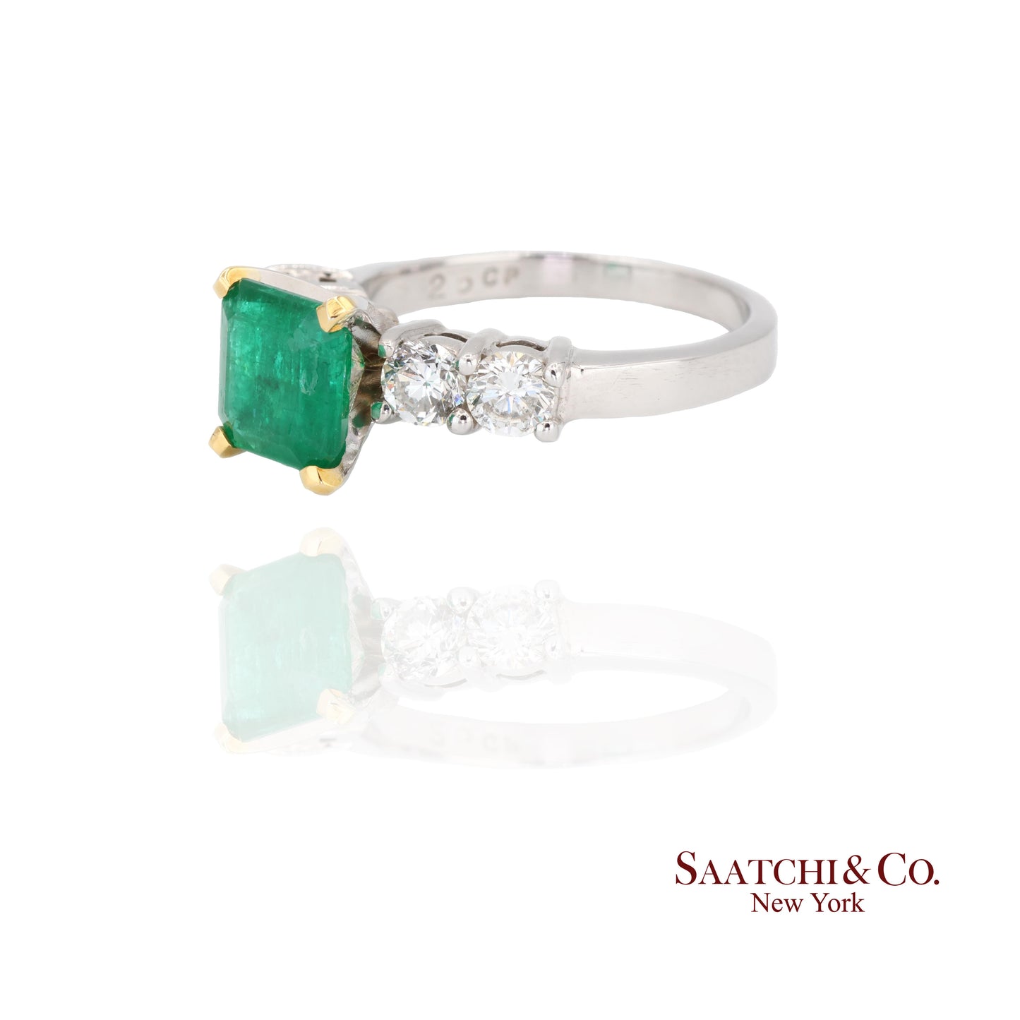 18k (750) White Gold Natural Emerald and Diamond Ring Size 7