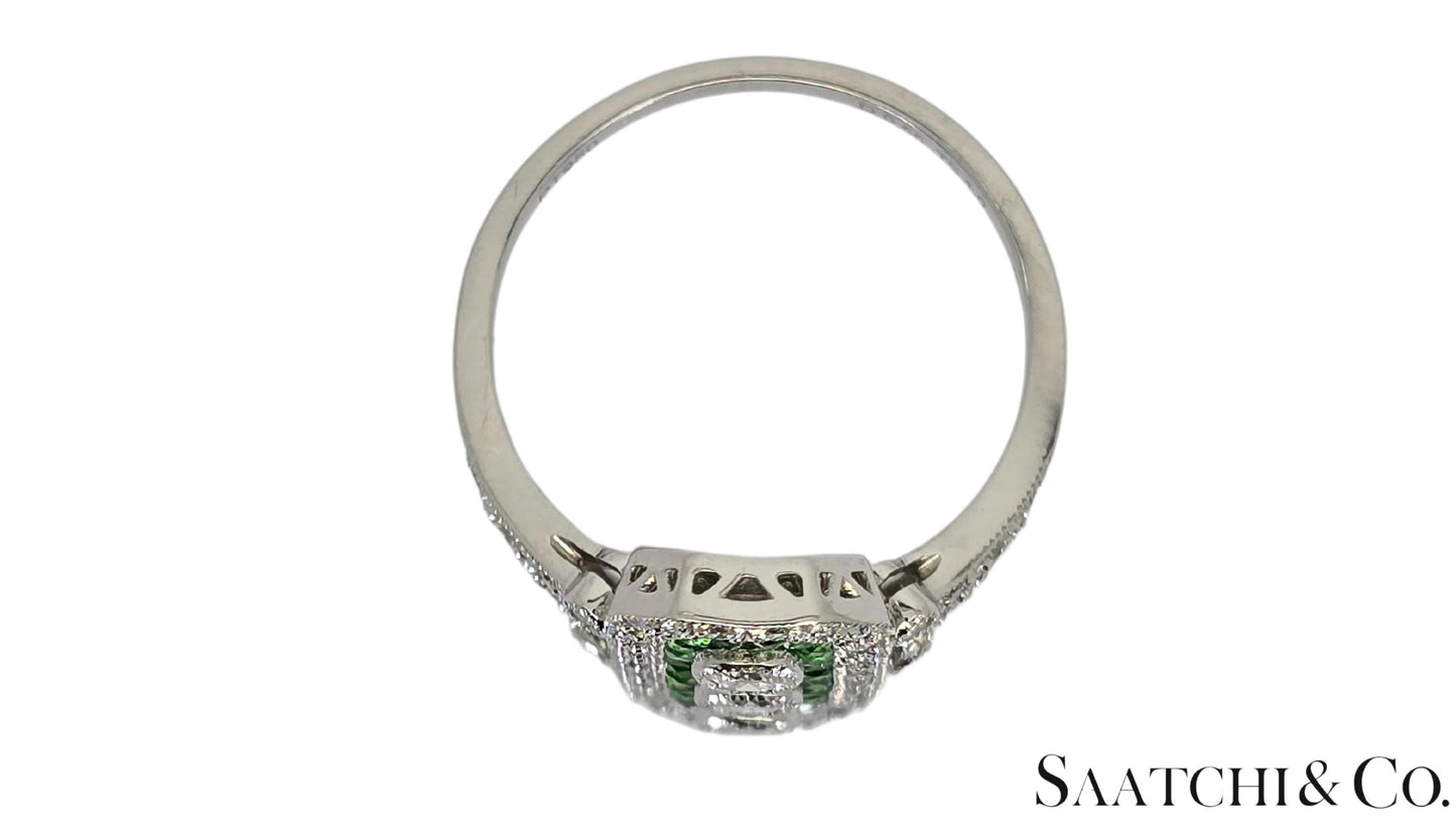 Platinum (950) Natural 1 Ct Tsavorite & 0.55 Ct Natural Diamond Ring