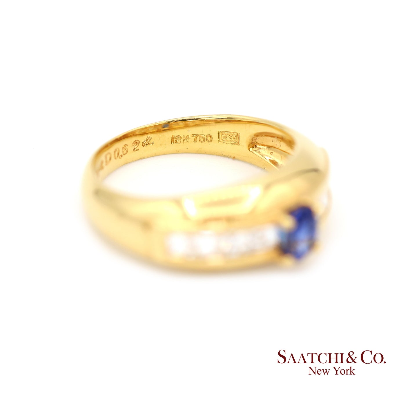 18k (750) Yellow Gold Natural Blue Sapphire and Natural Diamond Ring