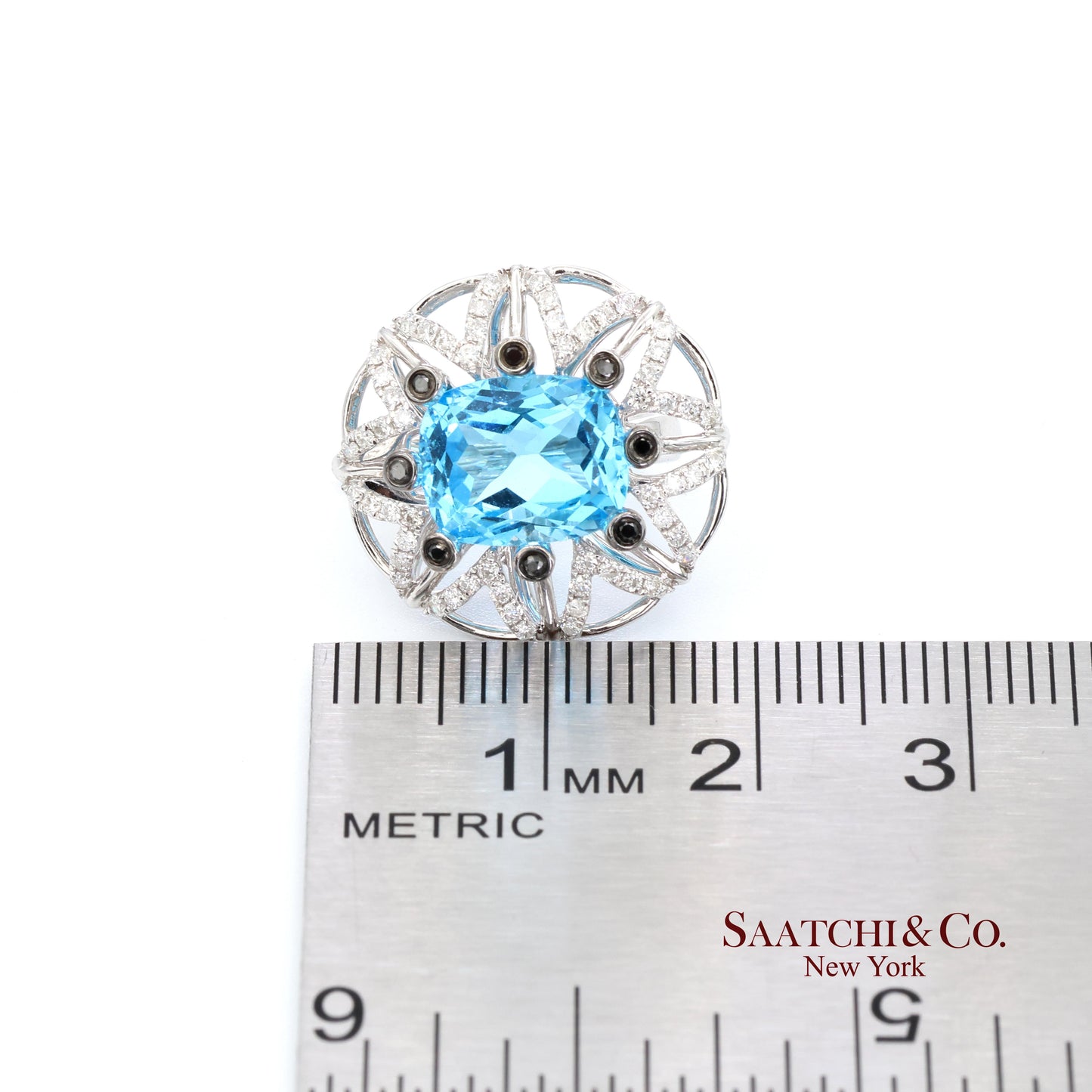 14k (585) White Gold Natural Blue Topaz and Diamond Earrings