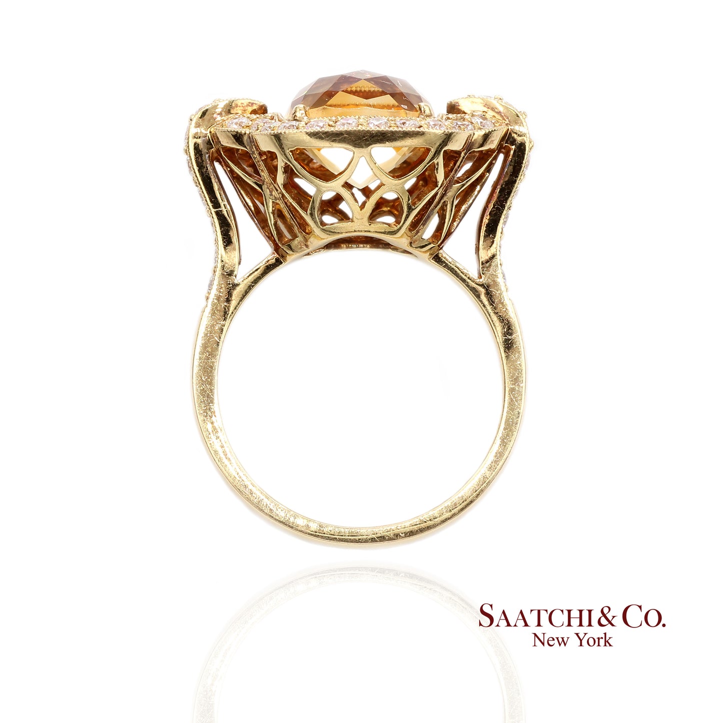 18K (750) Yellow Gold Citrine Natural Diamond Ring