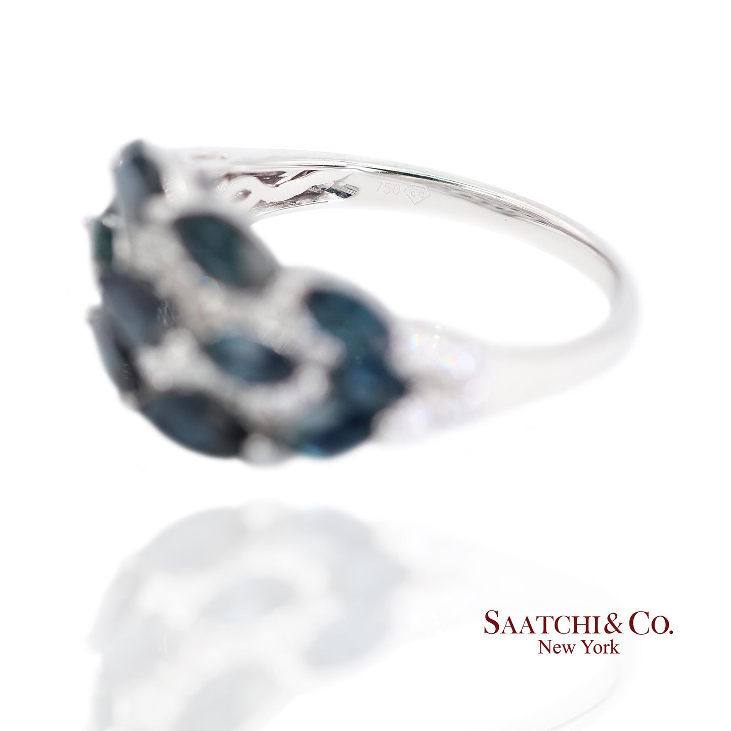 18k (750) White Gold Natural Diamond and Sapphire Ring Size 6.5