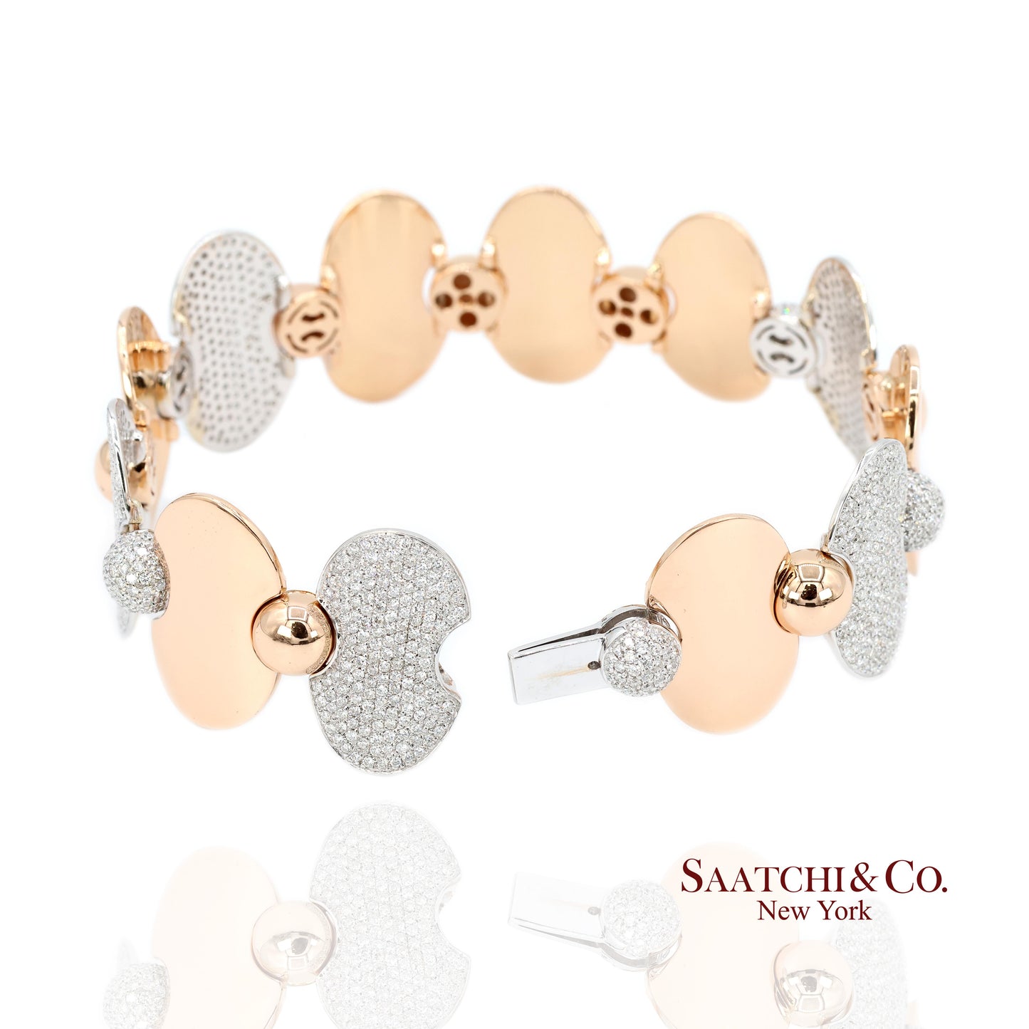 18k (750) Two Tone White and Rose Gold Natural Diamond Tennis Bracelet
