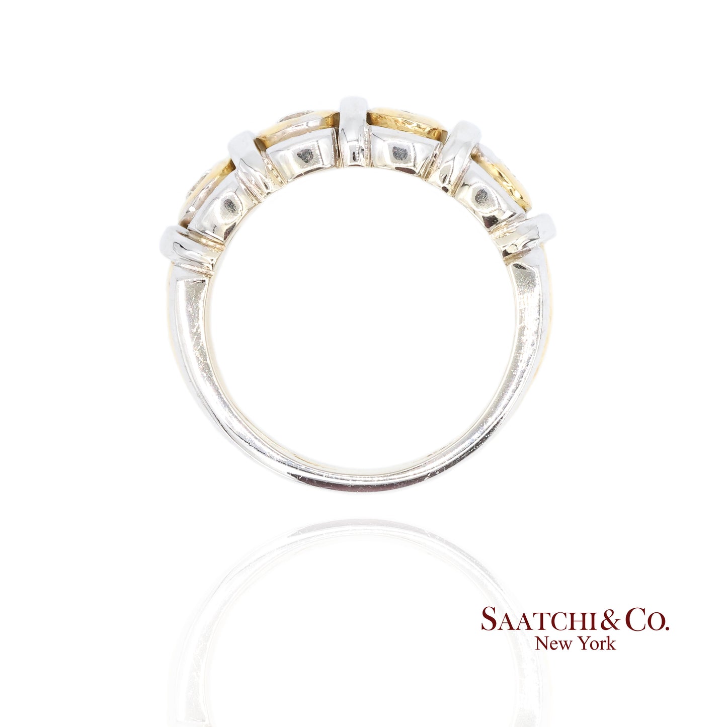 18k (750) White Yellow Two Tone Gold Natural Diamond Ring Size 7.5