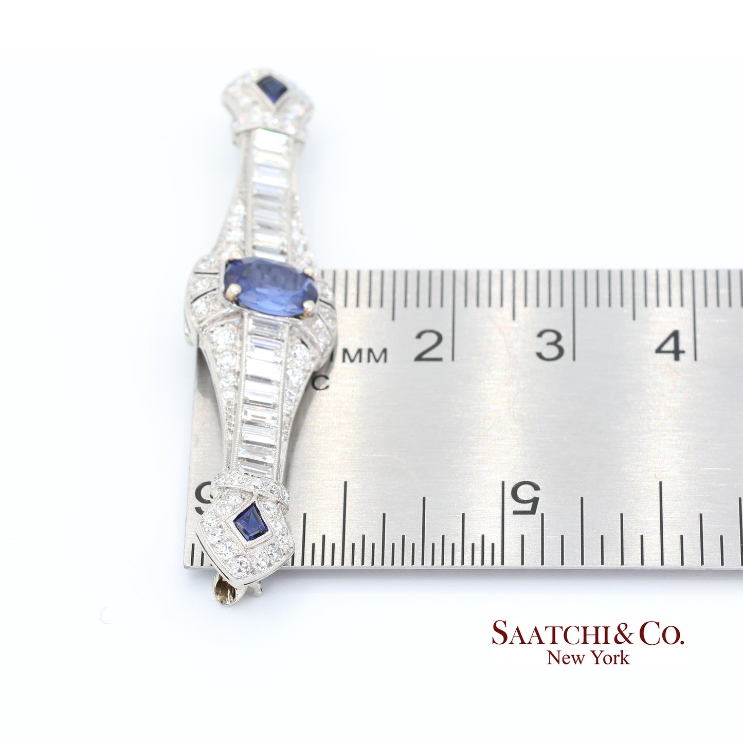 Platinum 950 Natural Sapphire and Diamond Brooch