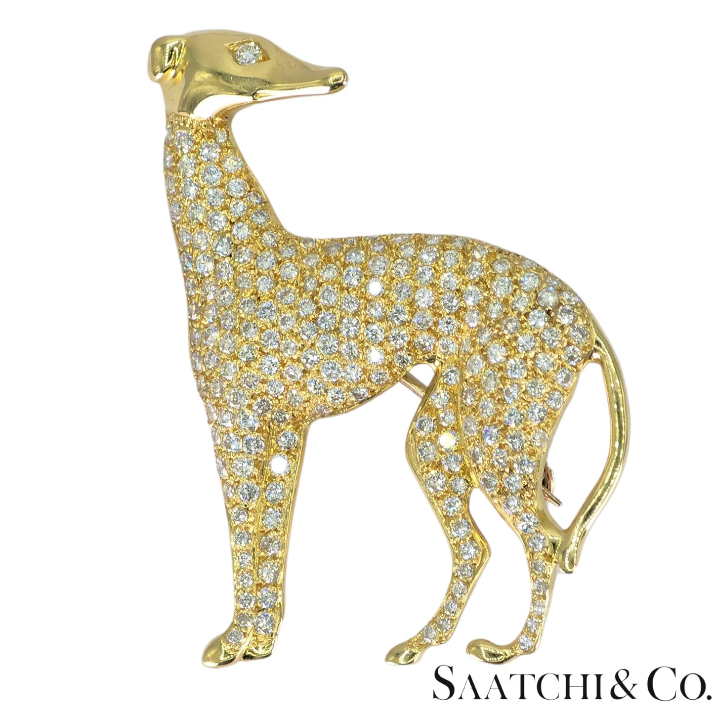 18k (750) Yellow Gold Natural Diamond Dog shape Brooch
