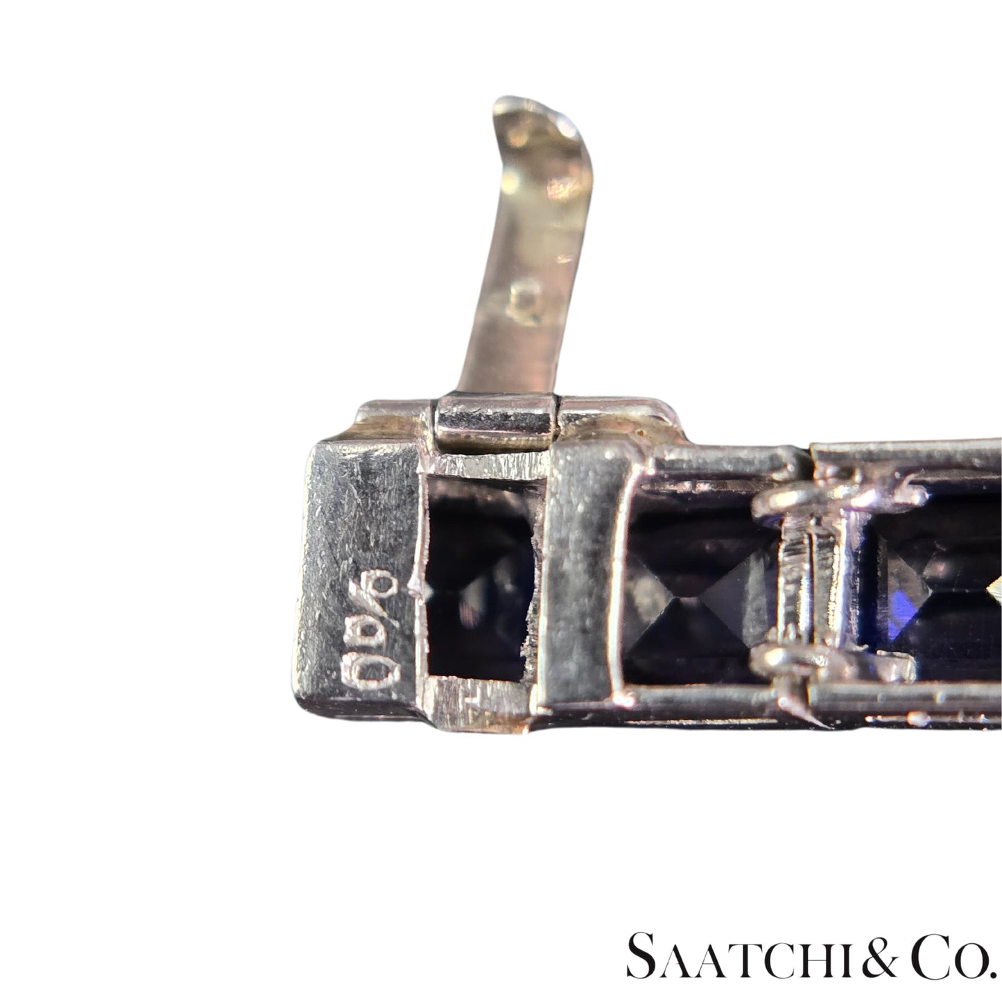 Platinum (950) LAB Created Top Quality Sapphire Grench Cut: Tennis Bracelet