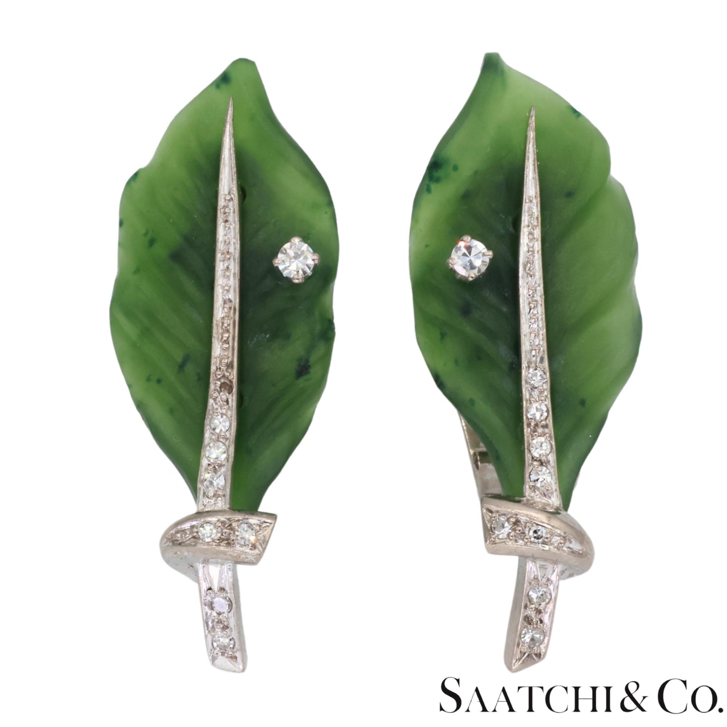 Gia Certified Vintage Jade Platinum 900 Earrings