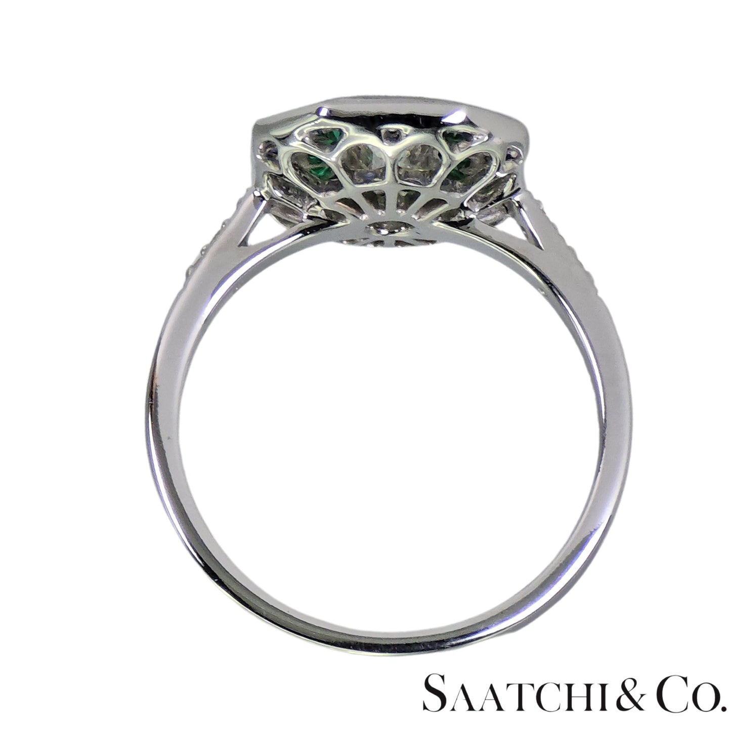 GIA - 18K (750) Emerald Shape Natural Round VVS Diamond Sapphire Emerald Ring