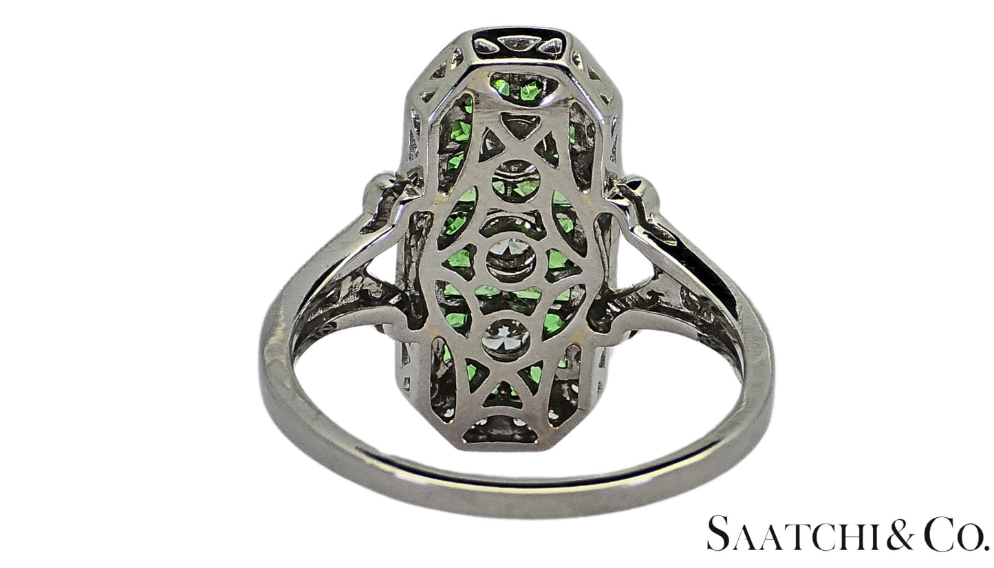 Platinum (950) Natural 1 Ct Tsavorite & 0.55 Ct Natural Diamond Ring