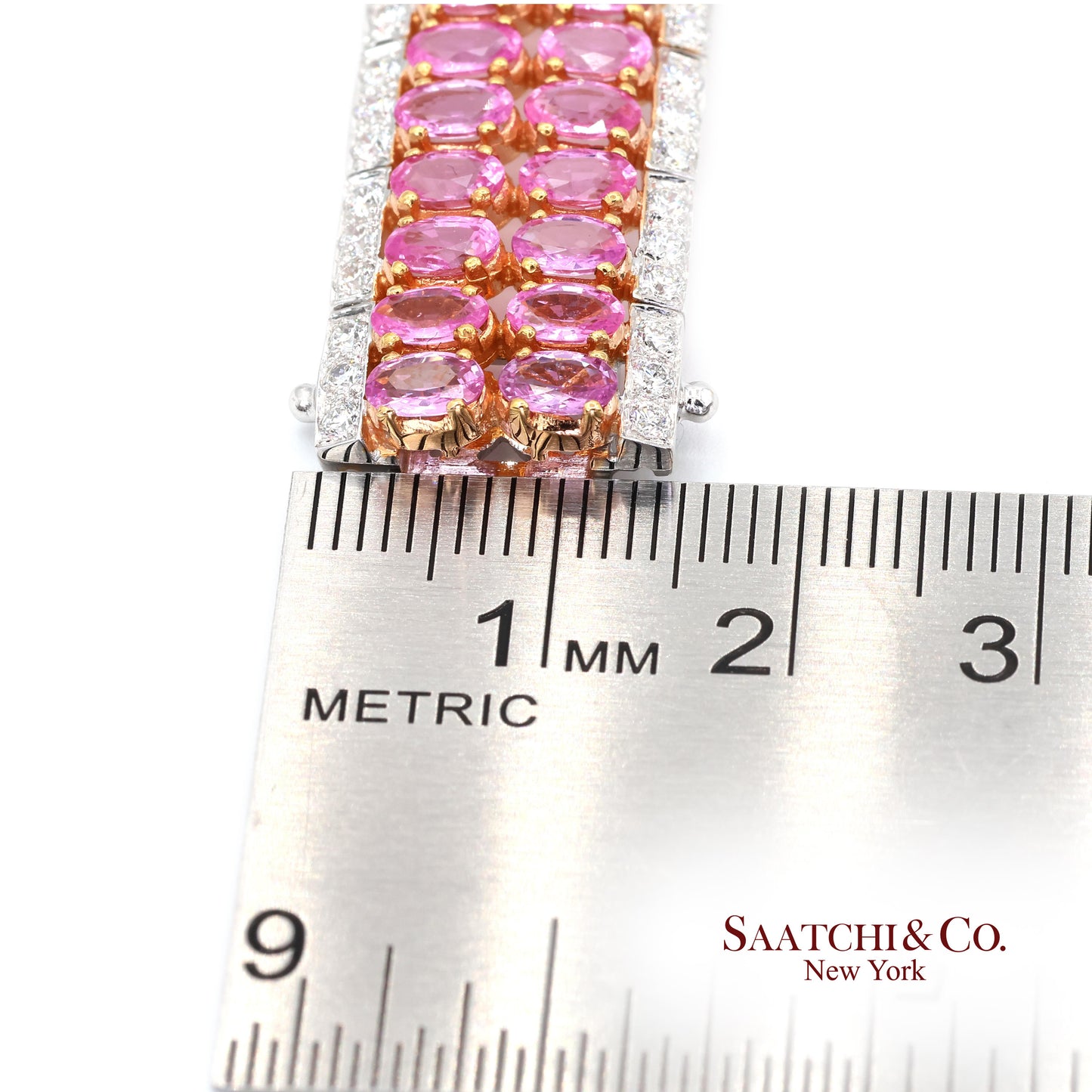 18k (750) White Gold Natural Pink Sapphire and Diamond Bangle Bracelet