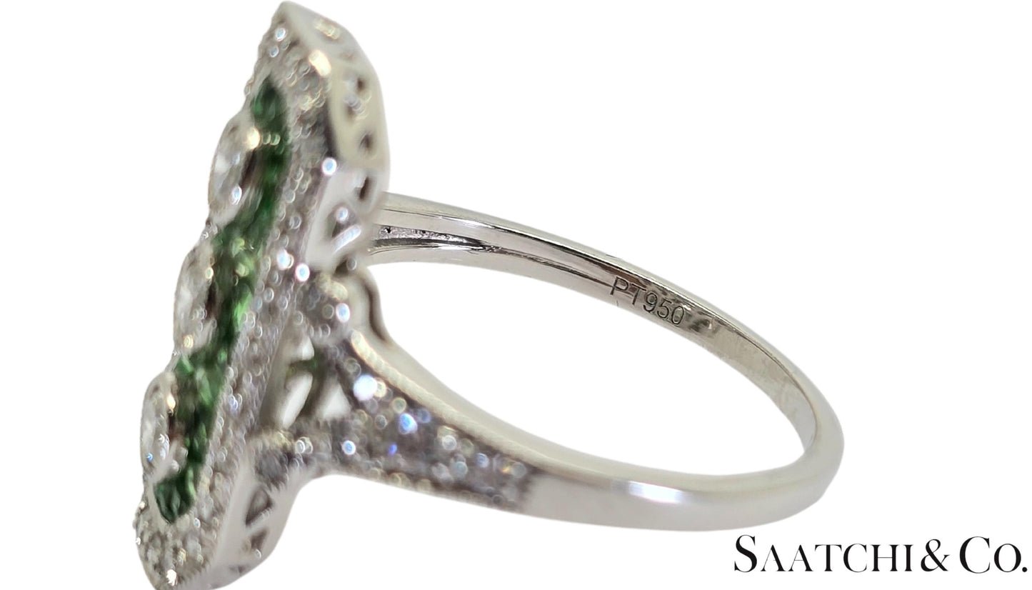 Platinum (950) Natural 1 Ct Tsavorite & 0.55 Ct Natural Diamond Ring