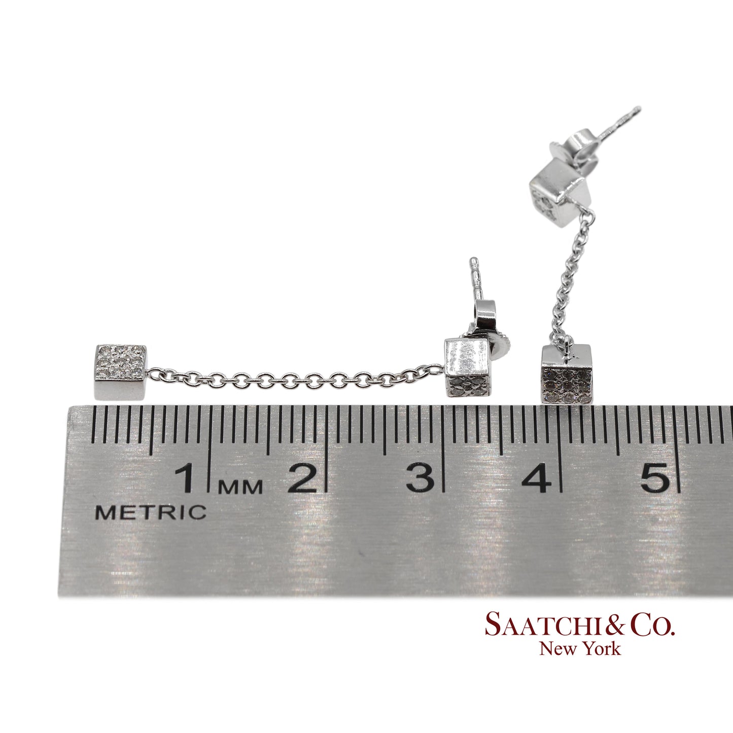 18K 750 Solid White Gold Natural Diamond Box Drop Earrings
