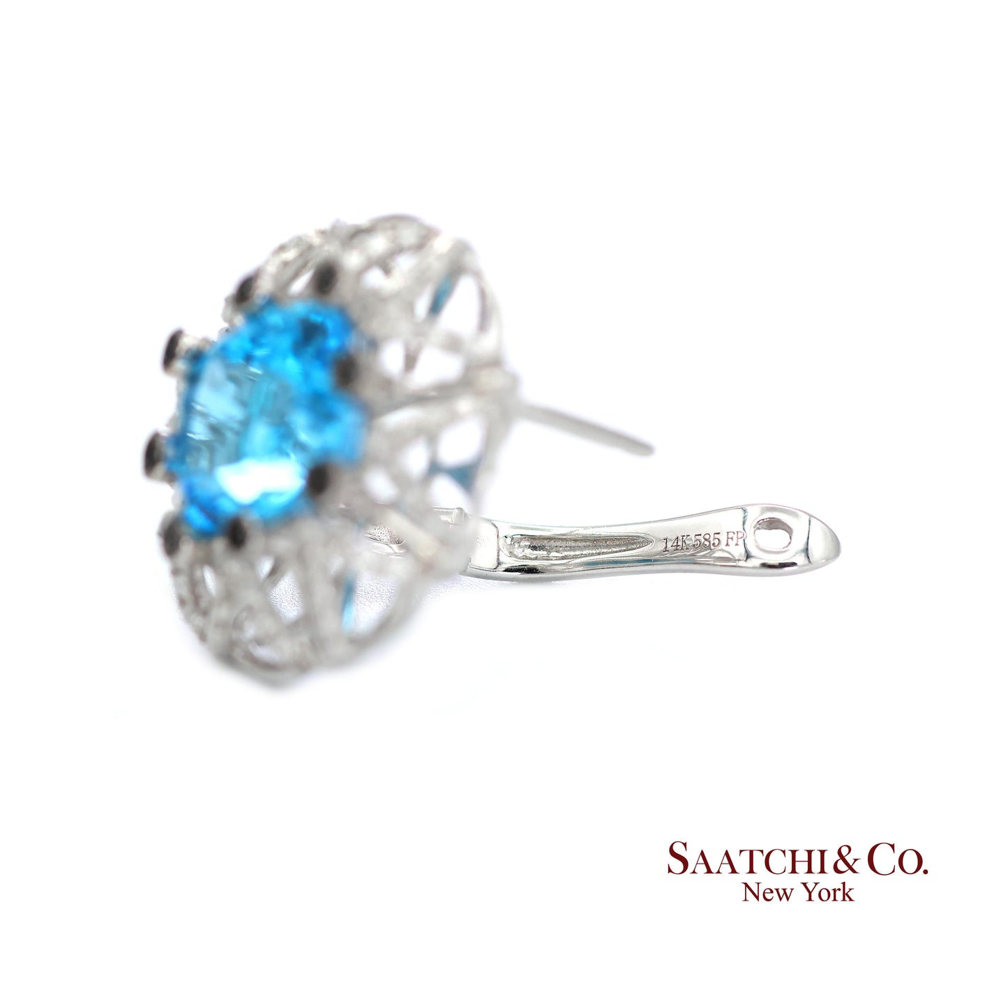 14k (585) White Gold Natural Blue Topaz and Diamond Earrings