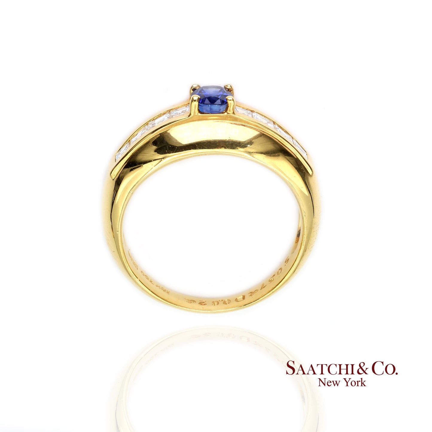 18k (750) Yellow Gold Natural Blue Sapphire and Natural Diamond Ring