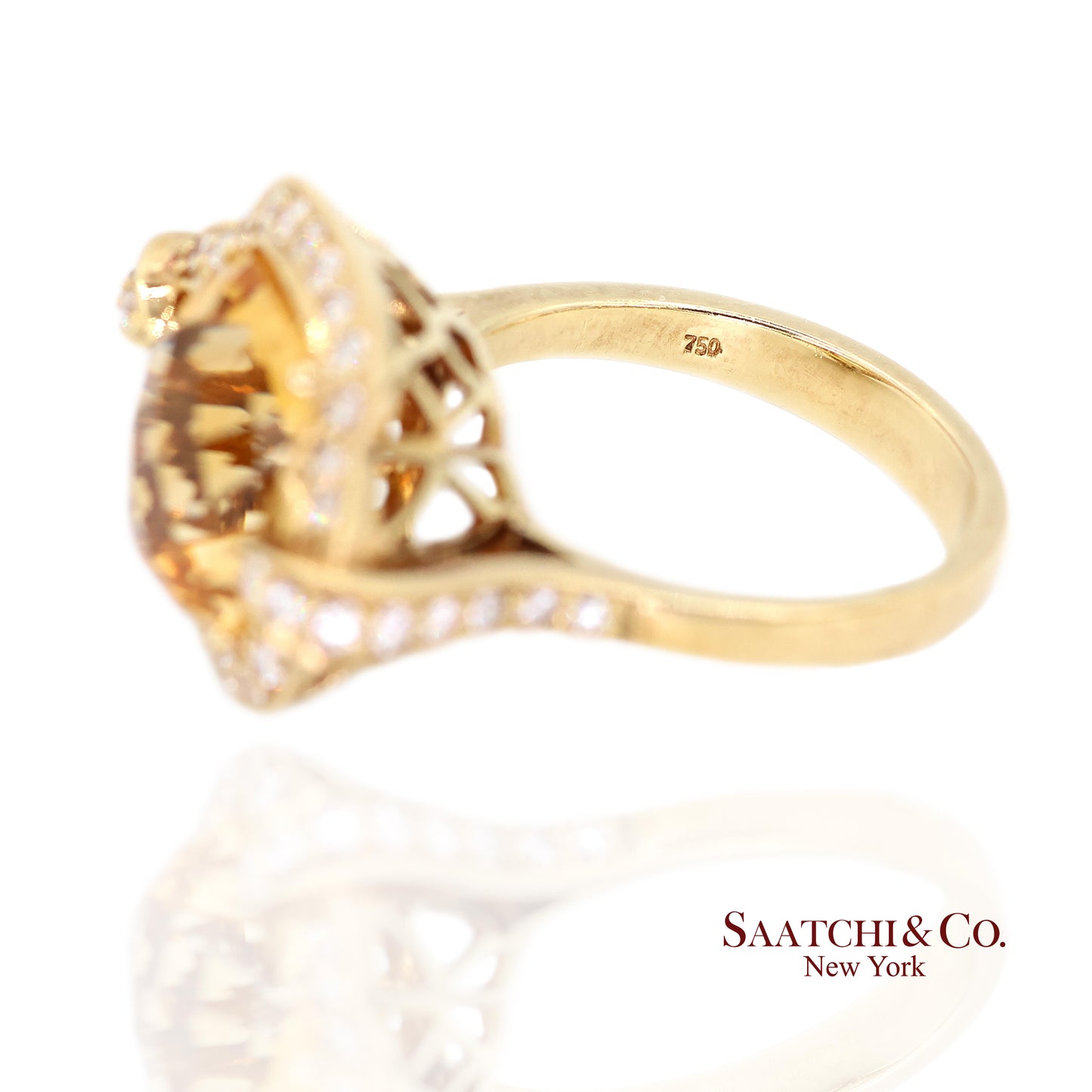 18K (750) Yellow Gold Citrine Natural Diamond Ring