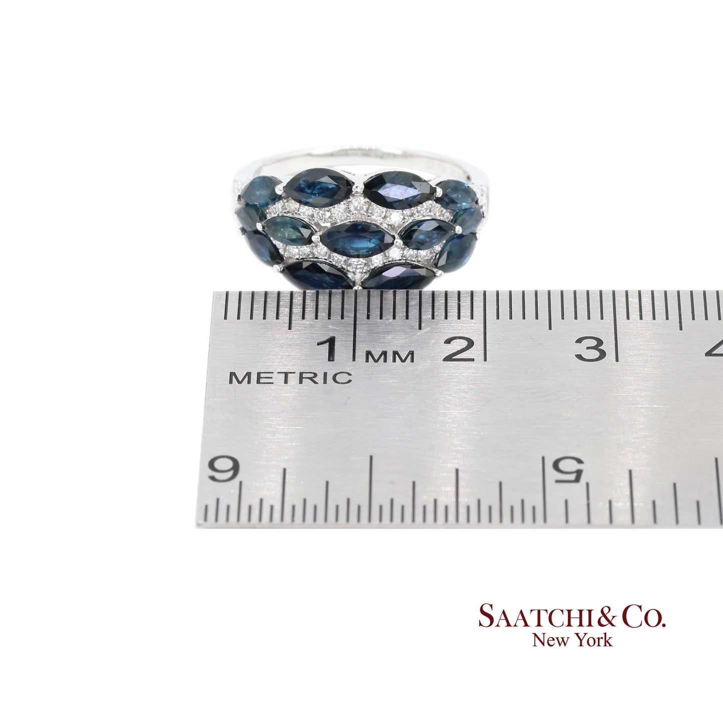 18k (750) White Gold Natural Diamond and Sapphire Ring Size 6.5
