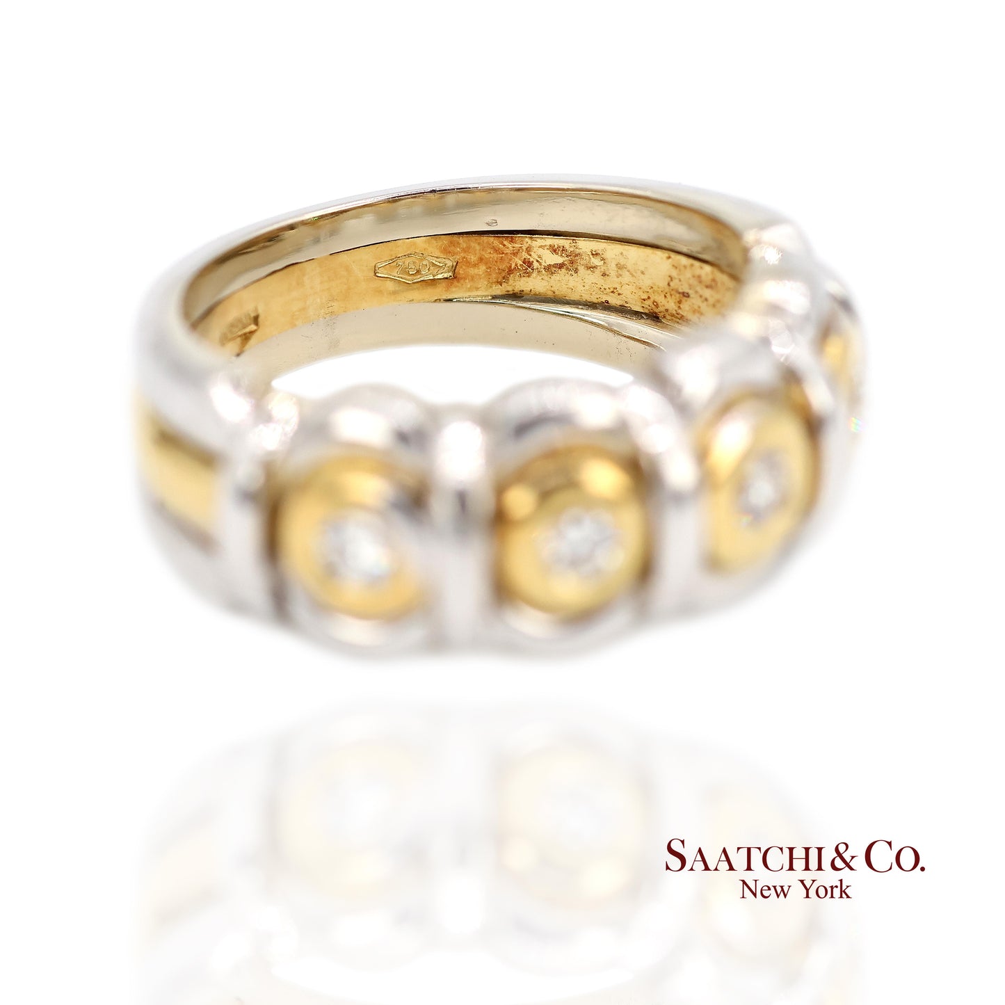 18k (750) White Yellow Two Tone Gold Natural Diamond Ring Size 7.5