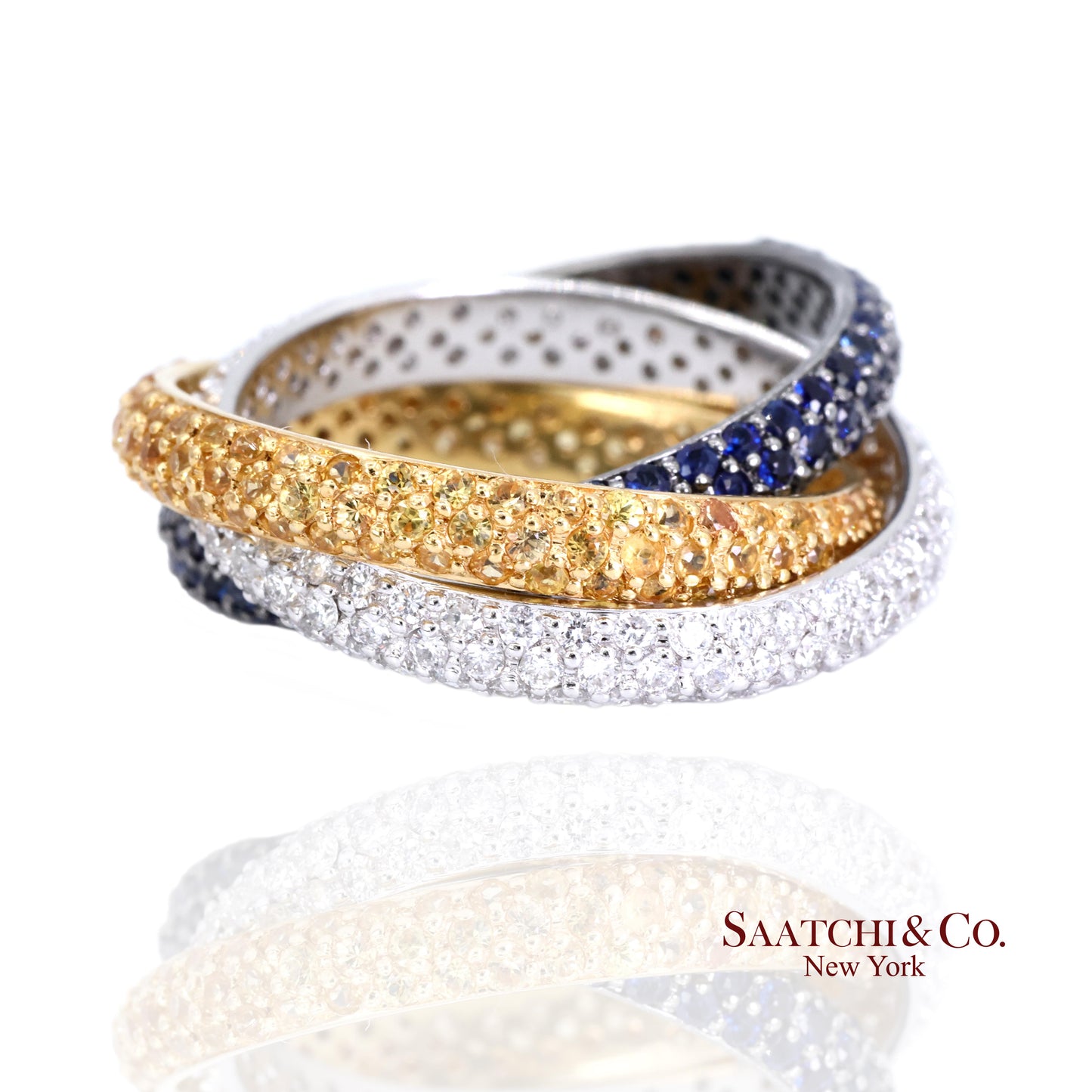 18k (750) Gold Tri Color Natural Diamond and Sapphire Ring Band