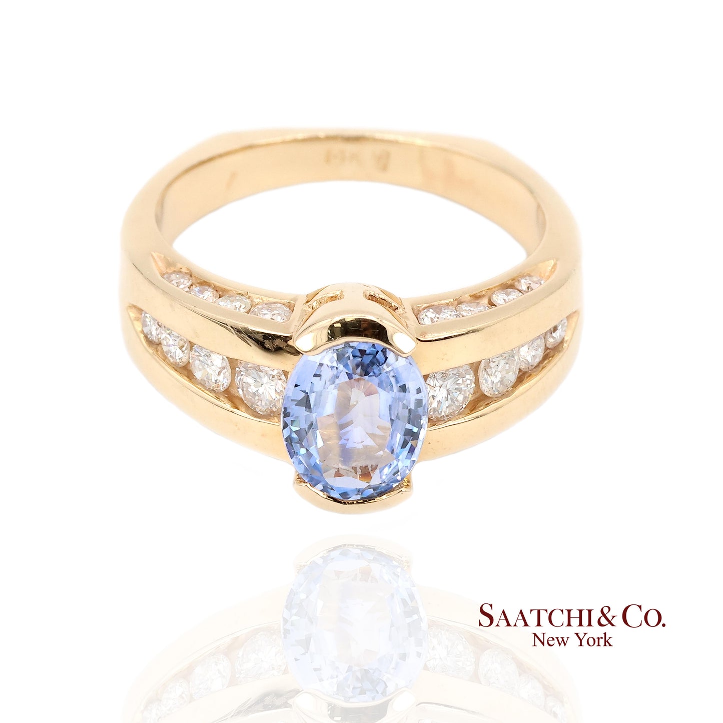 Vintage 14K Yellow Gold Natural Blue Sapphire and Diamond Ring