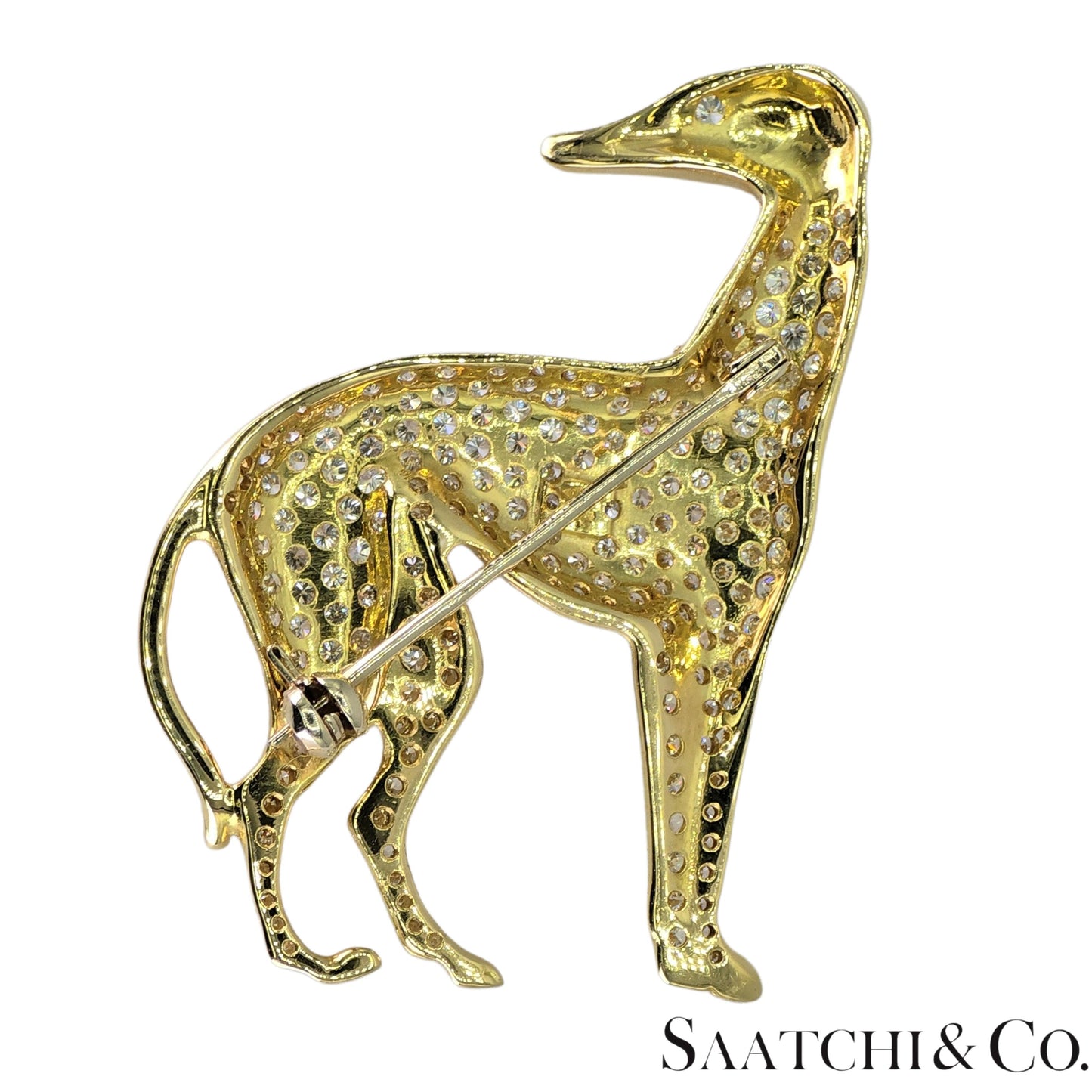 18k (750) Yellow Gold Natural Diamond Dog shape Brooch
