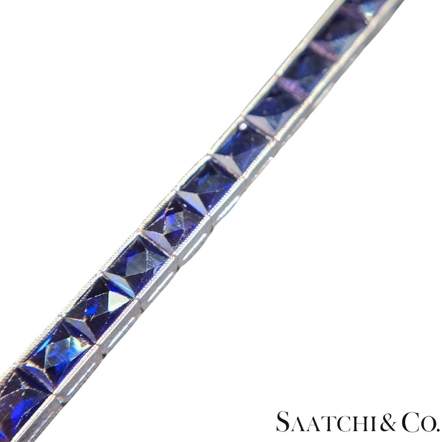 Platinum (950) LAB Created Top Quality Sapphire Grench Cut: Tennis Bracelet