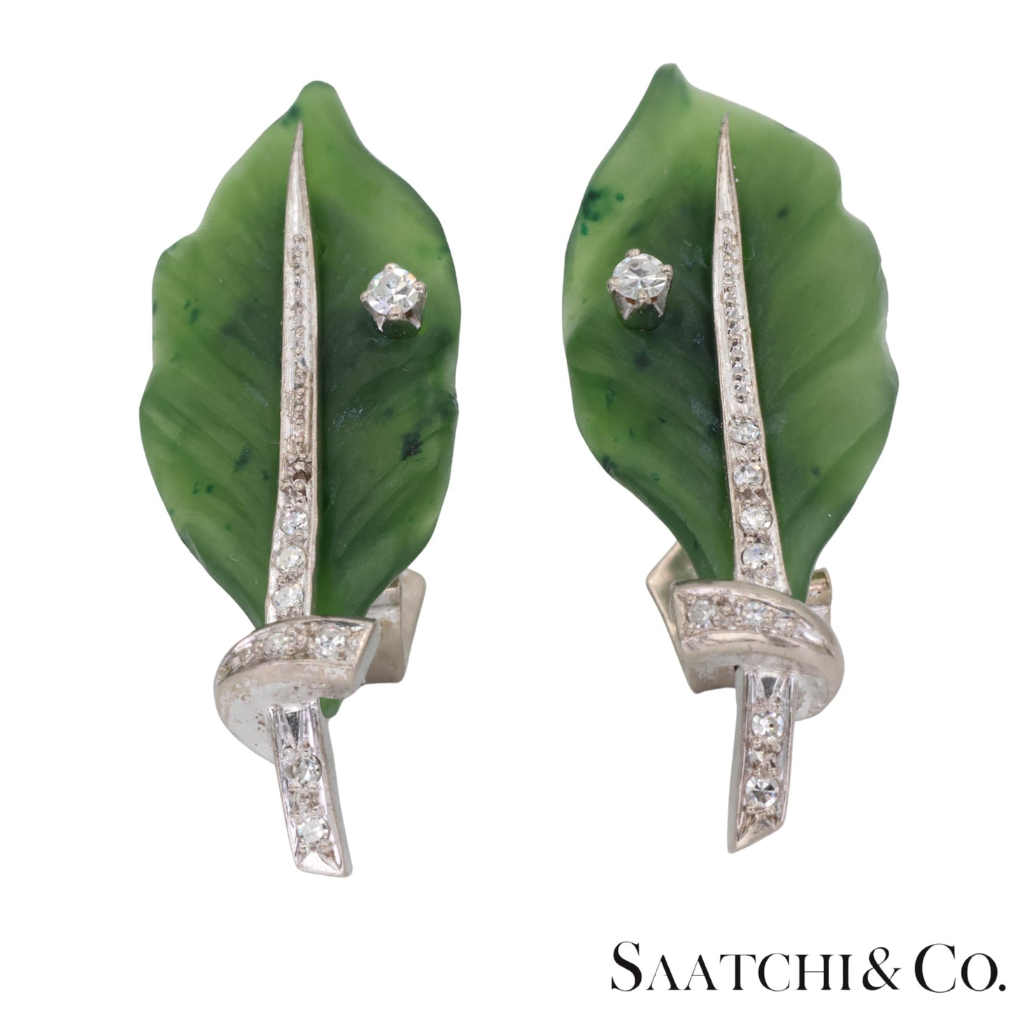 Gia Certified Vintage Jade Platinum 900 Earrings