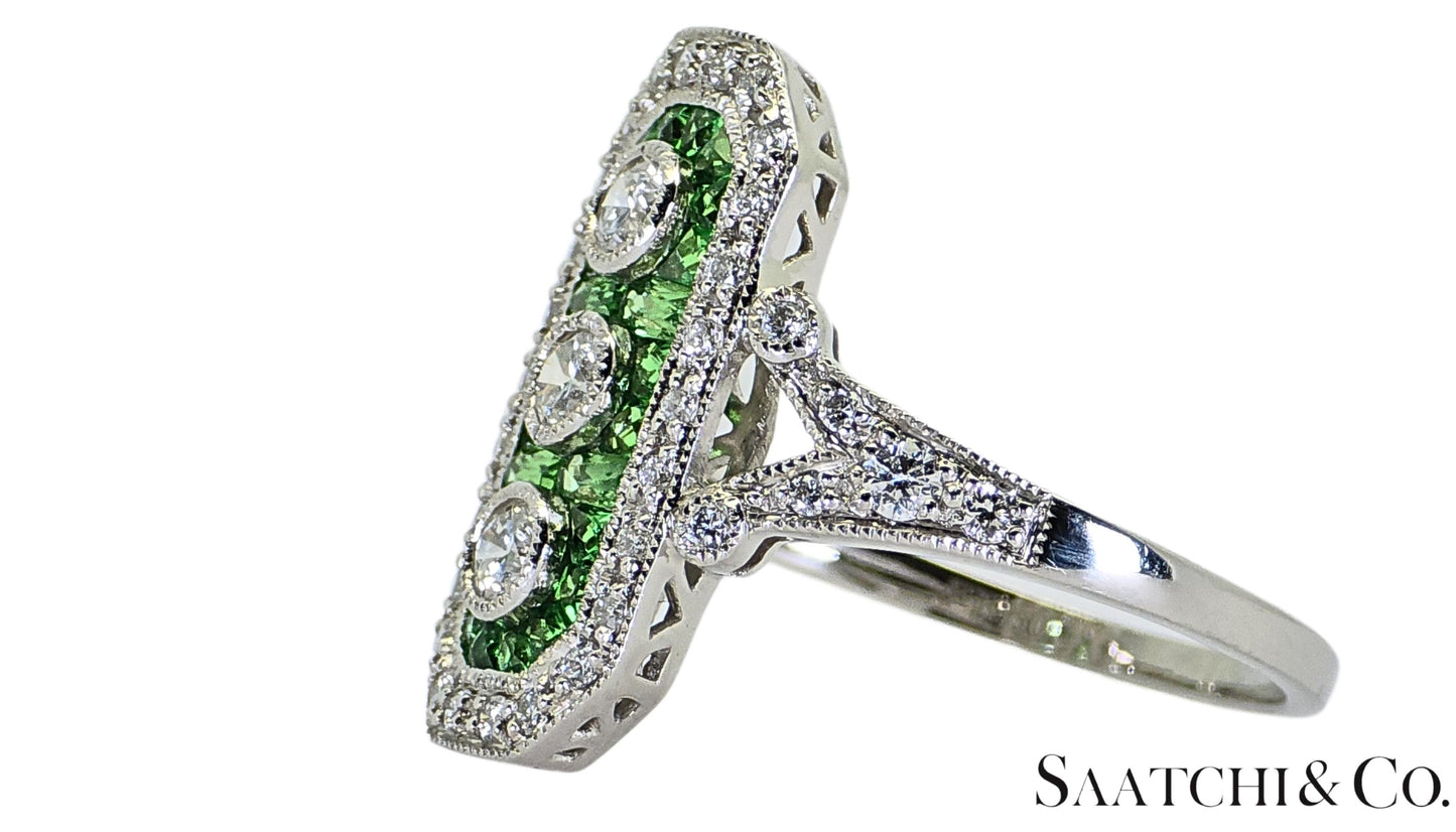 Platinum (950) Natural 1 Ct Tsavorite & 0.55 Ct Natural Diamond Ring