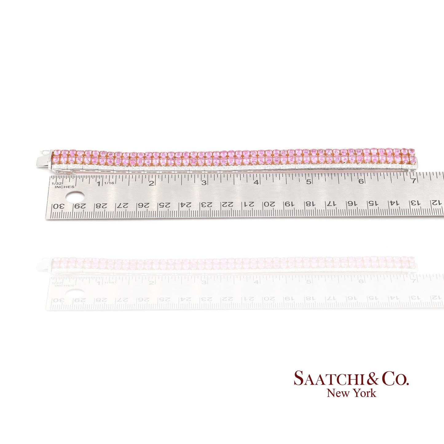 18k (750) White Gold Natural Pink Sapphire and Diamond Bangle Bracelet
