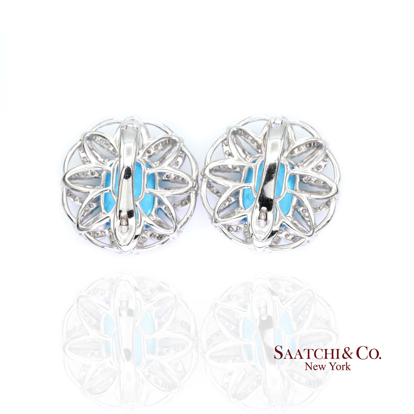 14k (585) White Gold Natural Blue Topaz and Diamond Earrings