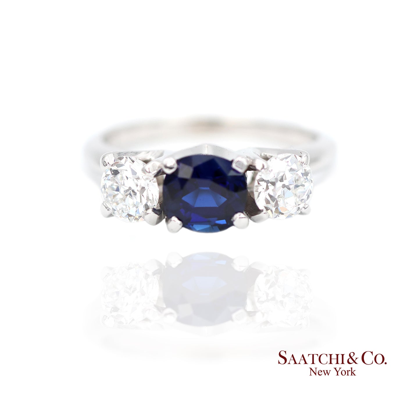 18k (750) White Gold Natural Sapphire and Diamond Ring Size 5