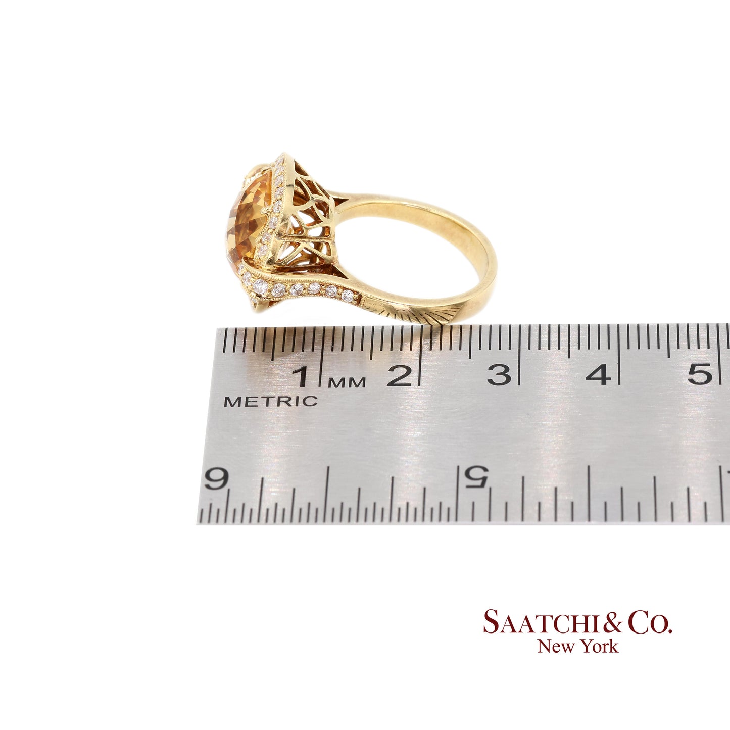 18K (750) Yellow Gold Citrine Natural Diamond Ring