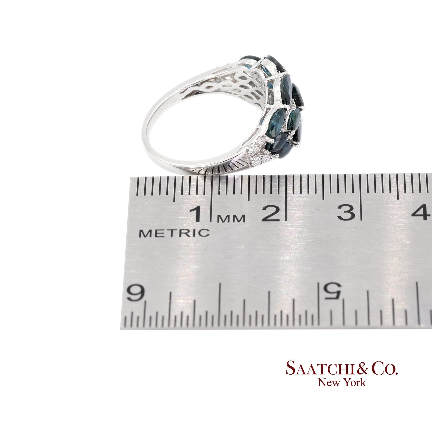 18k (750) White Gold Natural Diamond and Sapphire Ring Size 6.5