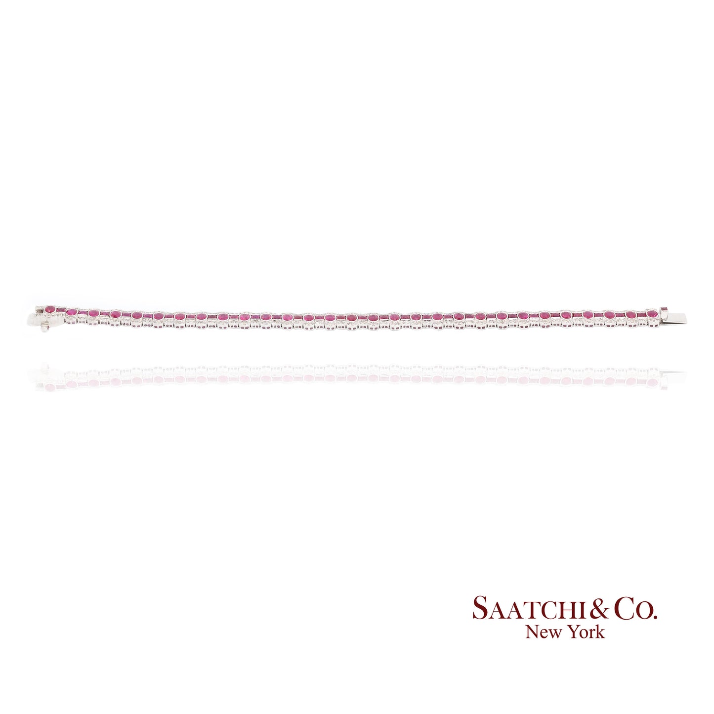 14K White Gold Natural Ruby Diamond Tennis Bracelet Milgrain Setting