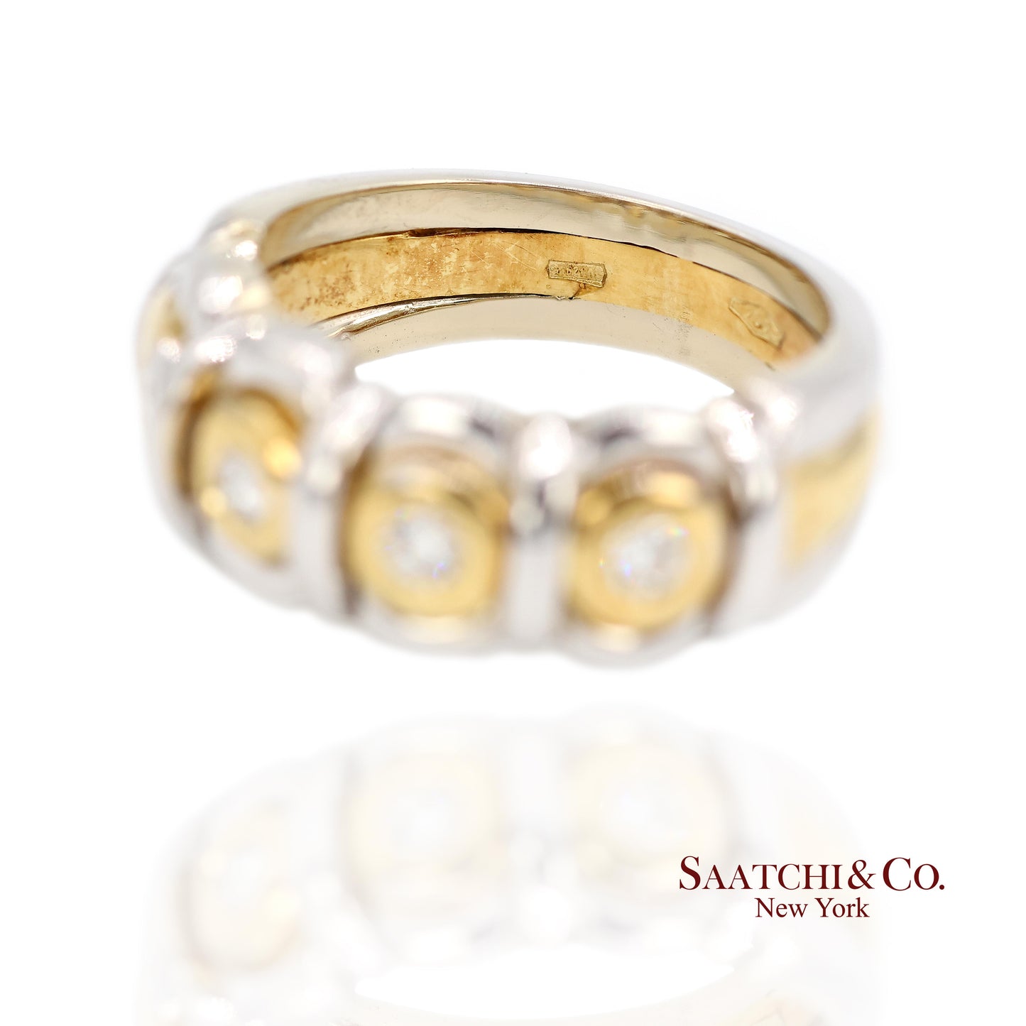 18k (750) White Yellow Two Tone Gold Natural Diamond Ring Size 7.5