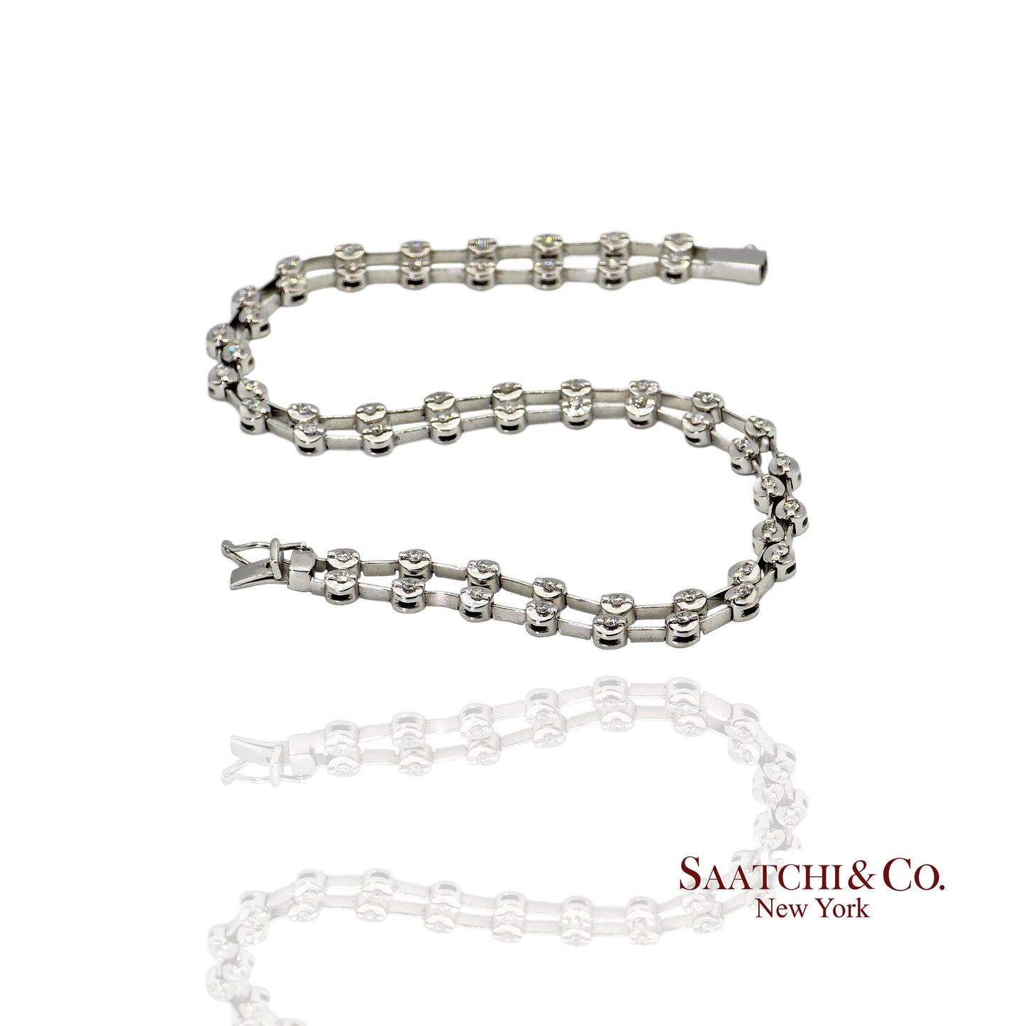 18K (750) White Gold Two Row Tennis Bracelet - 1.4 Ct Natural White Diamond