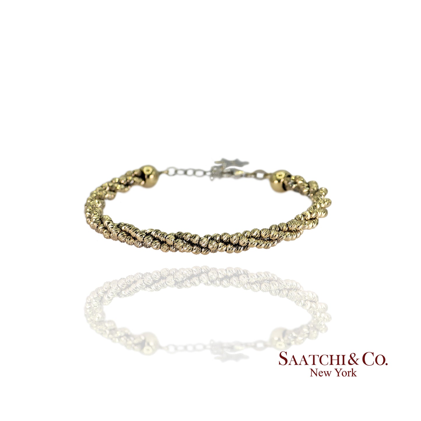 14k (585) White and Yellow Gold Diamond Cut Gold Bangle / Bracelet, Adjustable