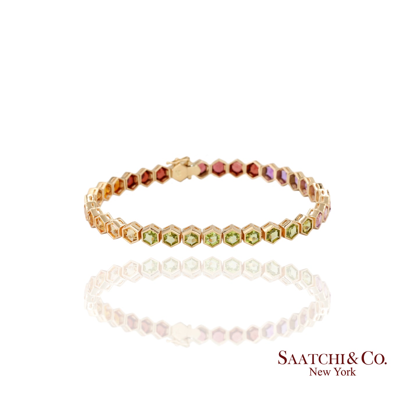 14K (585) Yellow Gold Multi Color Natural Gemstone Bracelet