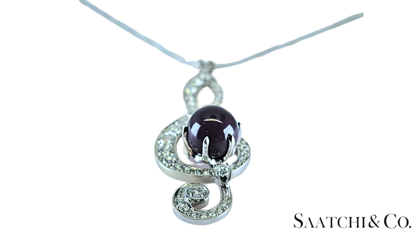 Black Pearl, 14K(585) white gold Pendant, Natural Diamond, Musical g Clef symbol