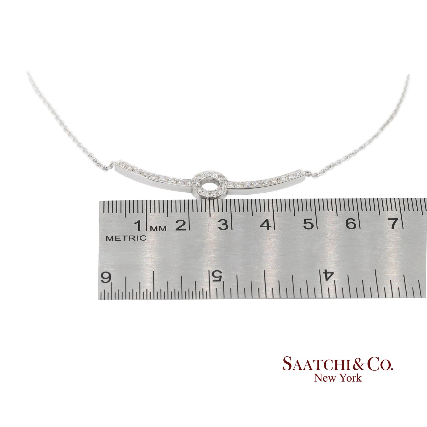 18k Diamond Pendant Necklace Womens 16in White Gold Dainty Pavé Modern
