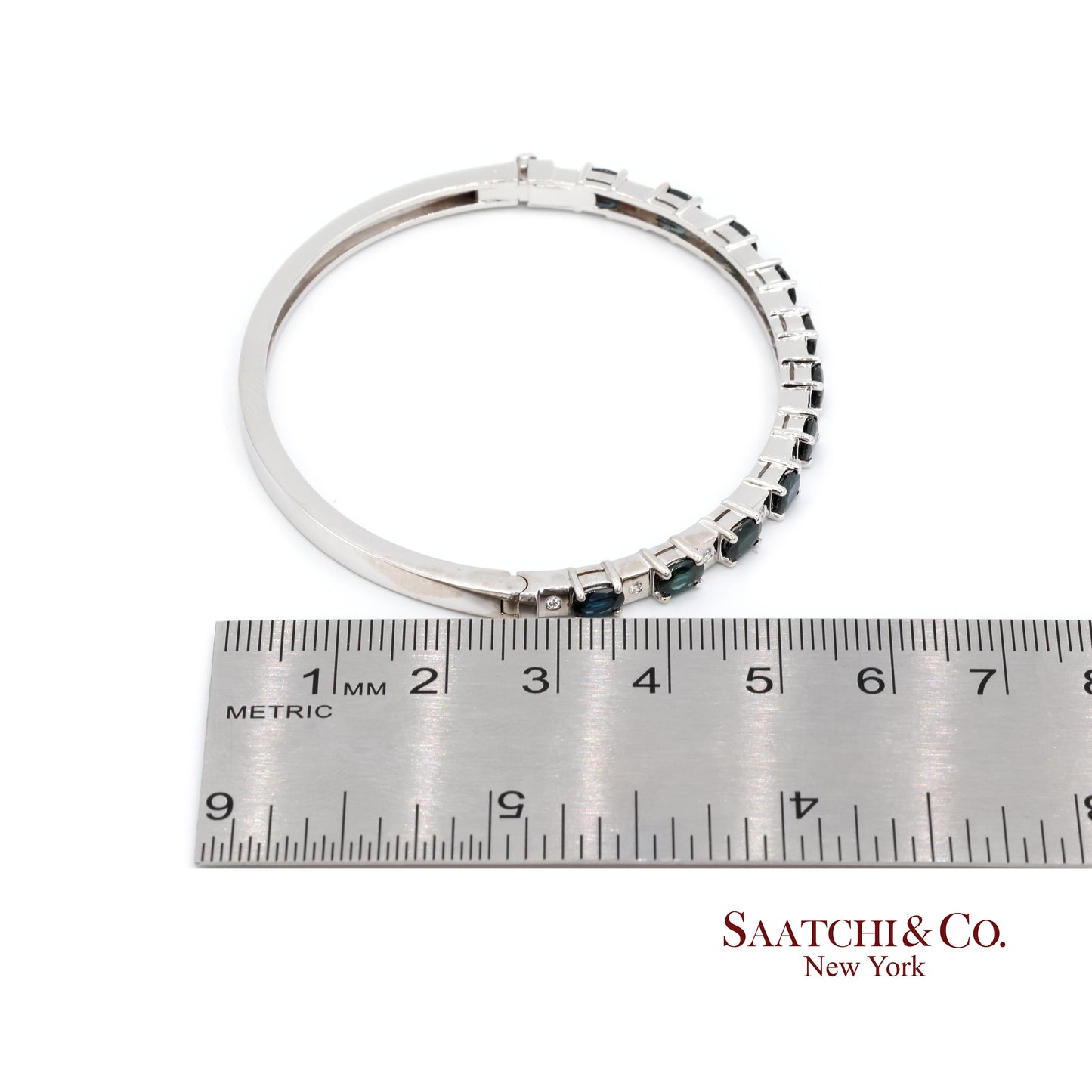 14k white gold Natural sapphire Natural Diamond Bracelet Bangle
