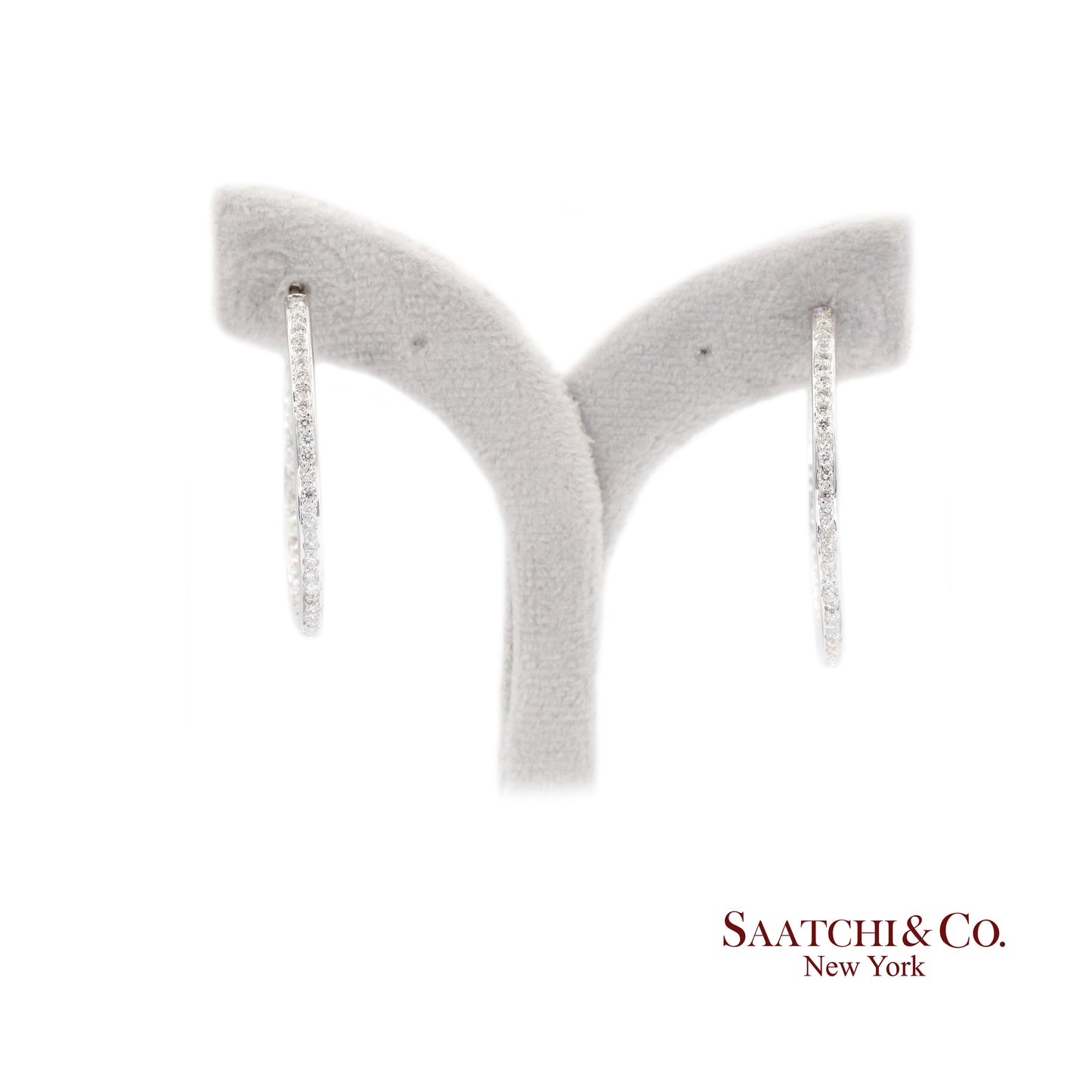 18K White Gold Natural Diamond Hoop Earrings In and Out Diamond