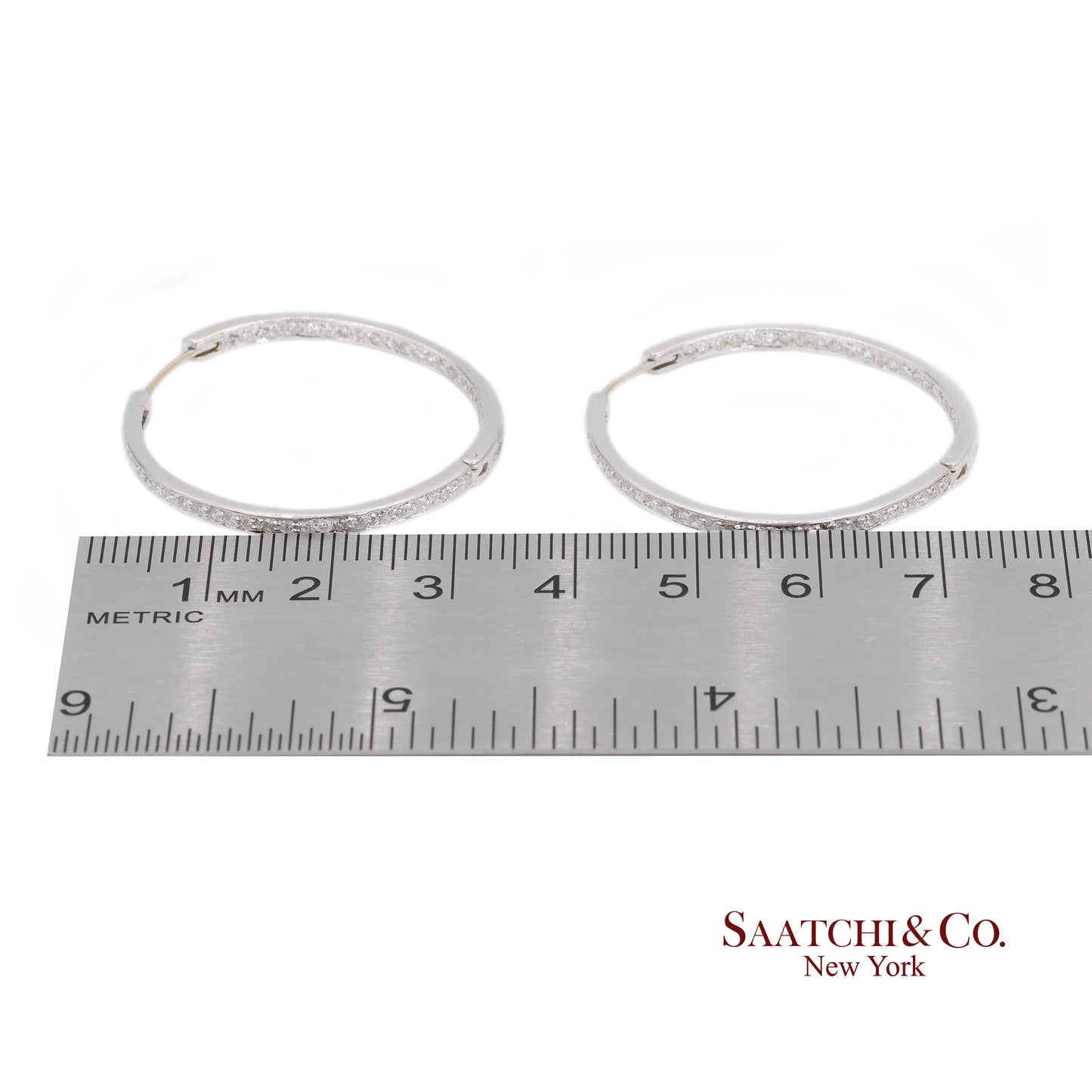 18K White Gold Natural Diamond Hoop Earrings In and Out Diamond