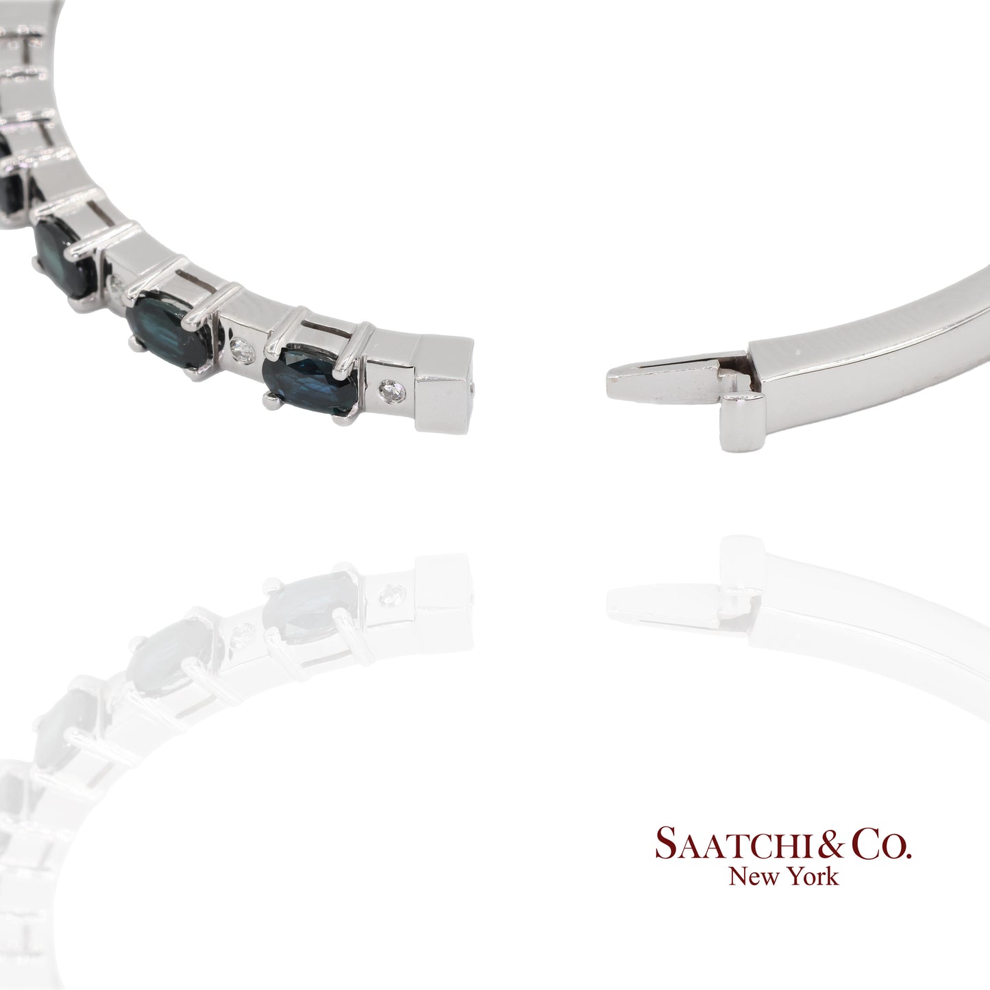 14k white gold Natural sapphire Natural Diamond Bracelet Bangle