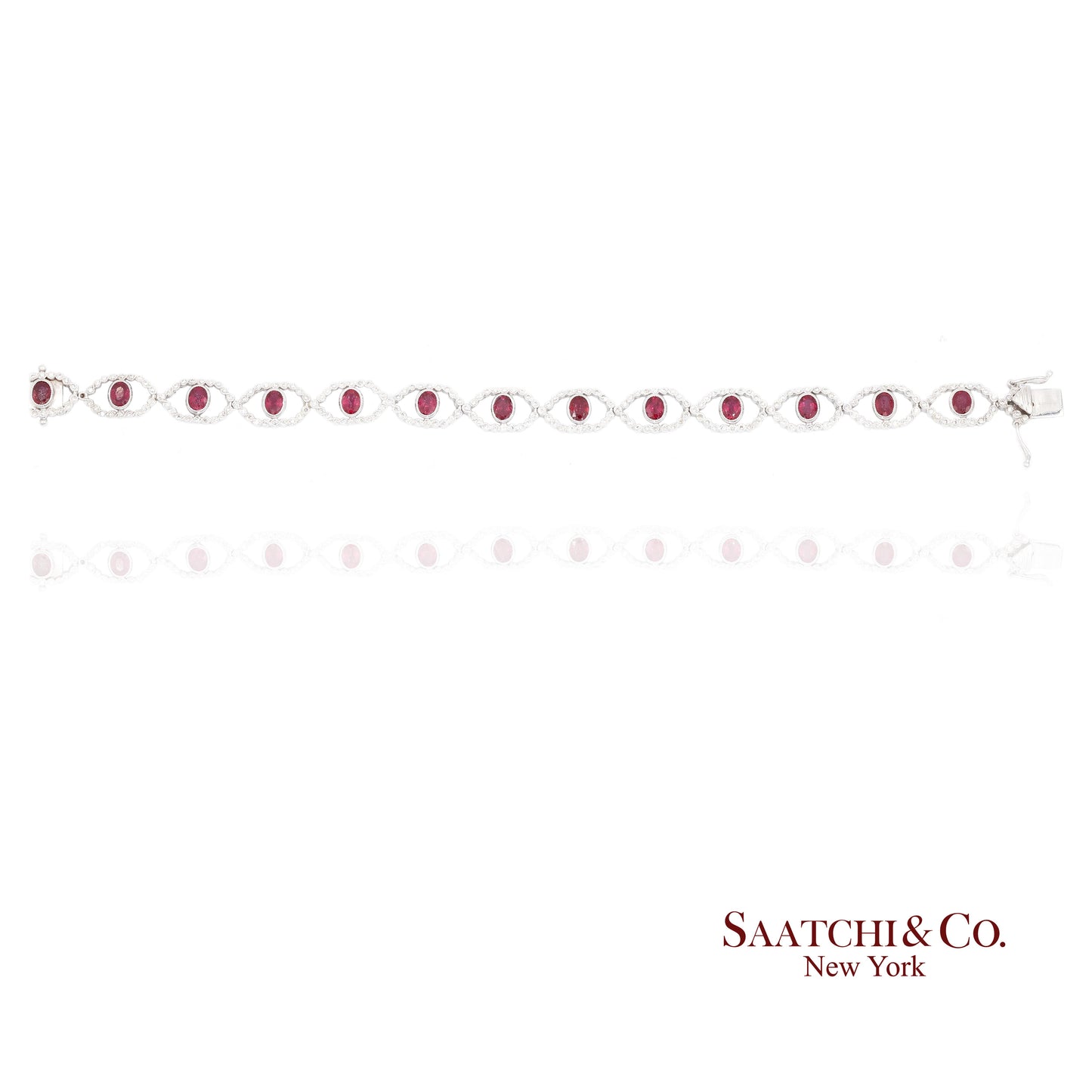 18k (750) White Gold Natural Ruby and Diamond Milgrain Bracelet
