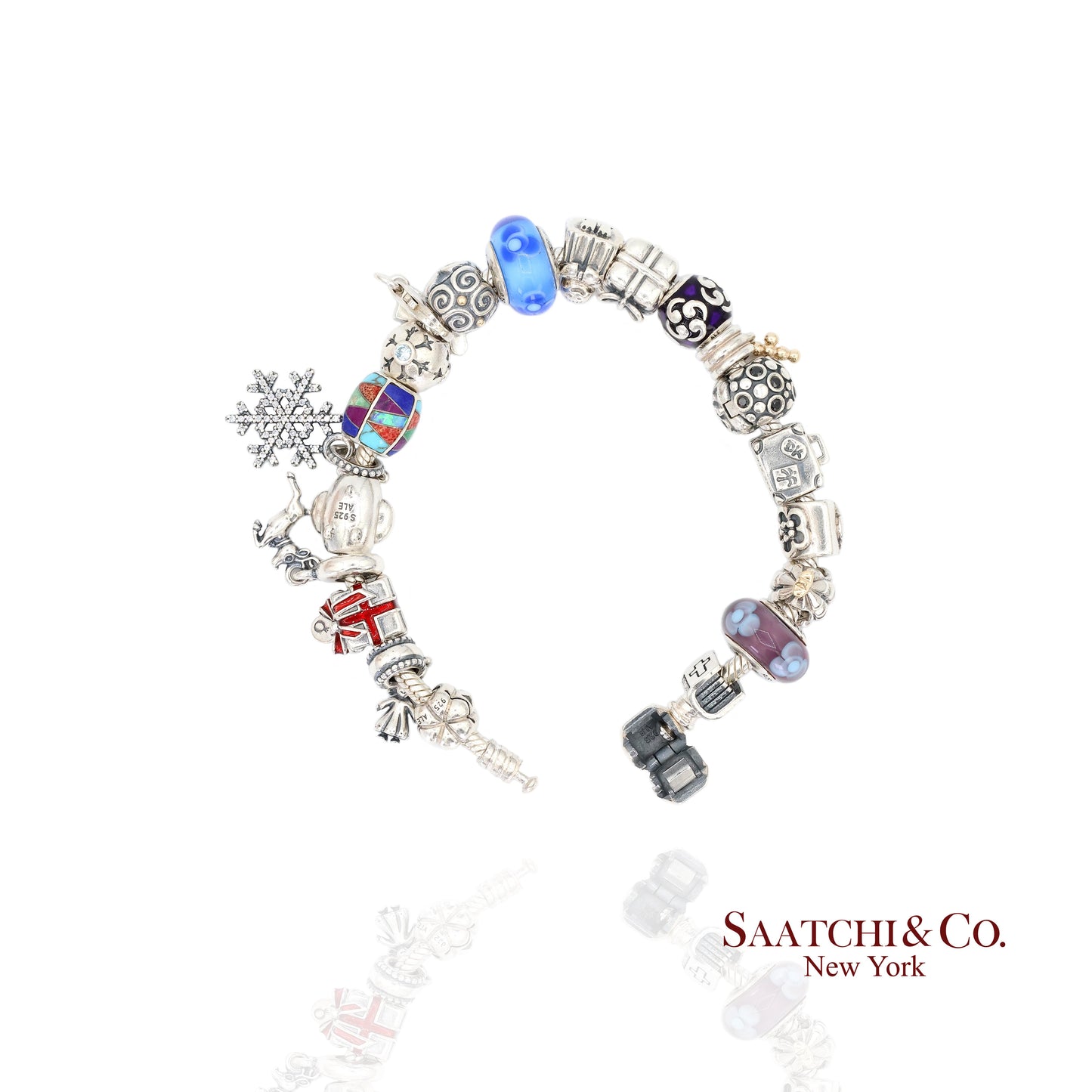 Pandora Charm Bracelet 925 Sterling Silver Womens 8in Vintage Authentic Lot