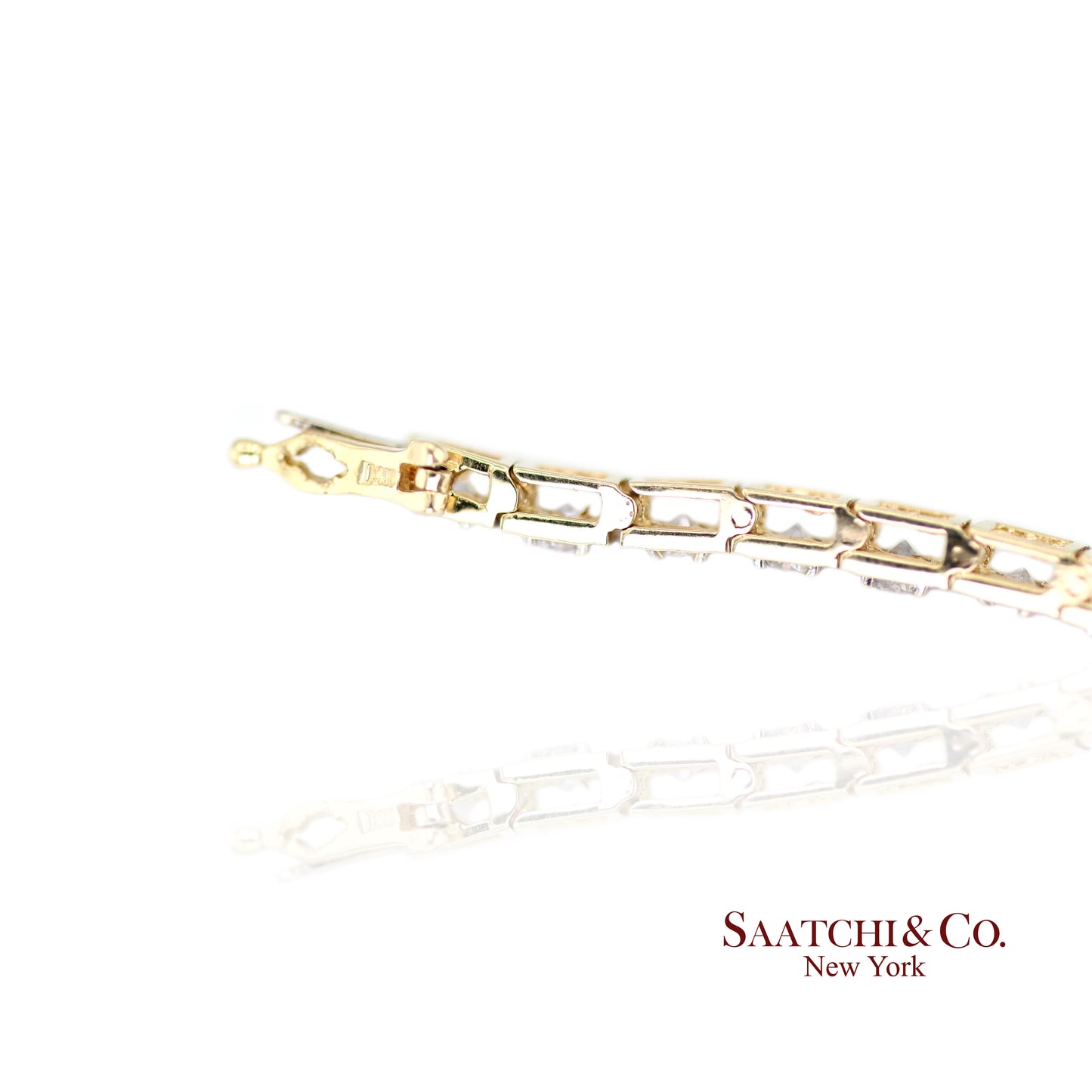 14k (585) Two Tone Yellow White Gold And Natural Diamond Tennis Bracelet 7 inch