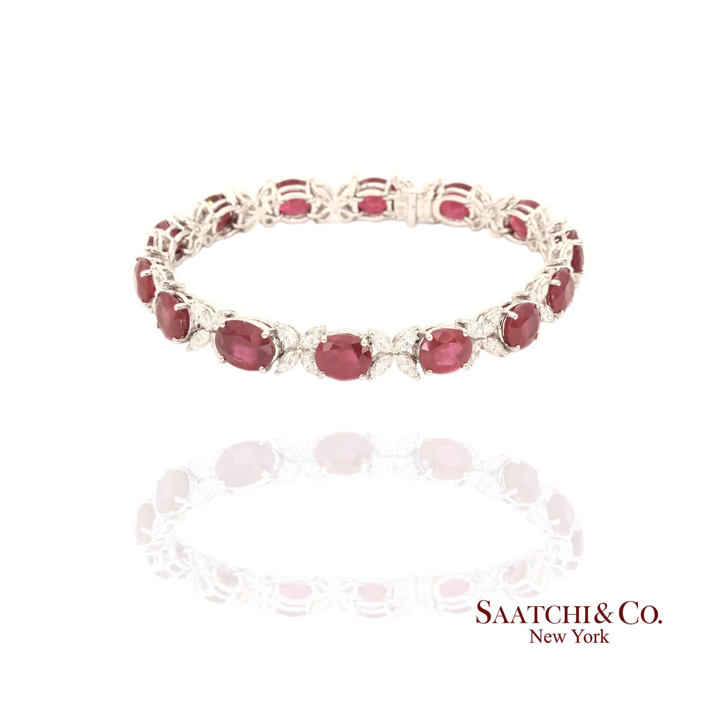 18K (750) White Gold Natural Burmese Ruby and Diamond Bracelet